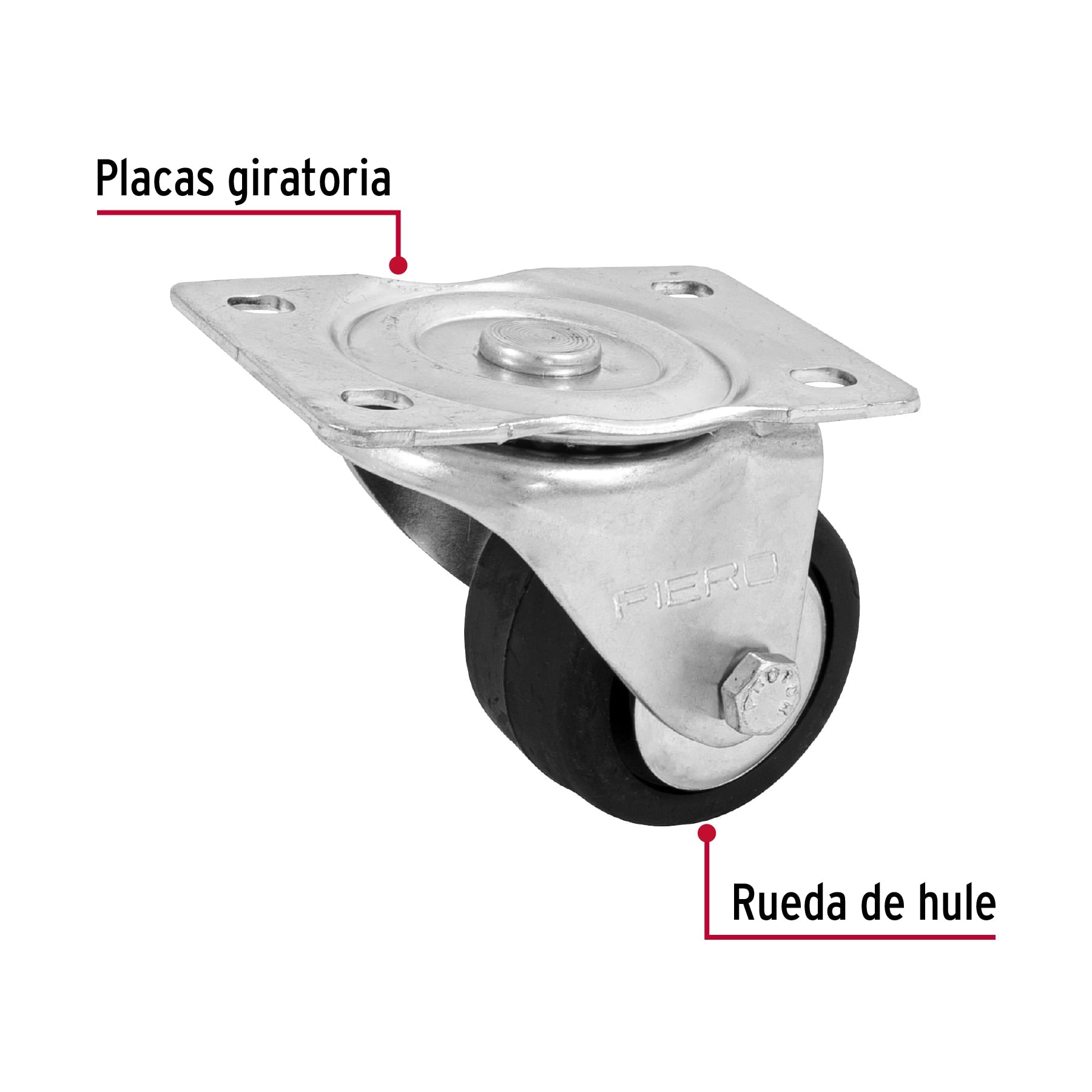Rodaja hule 2-1/2", placa giratoria c/balero, carga 50kg