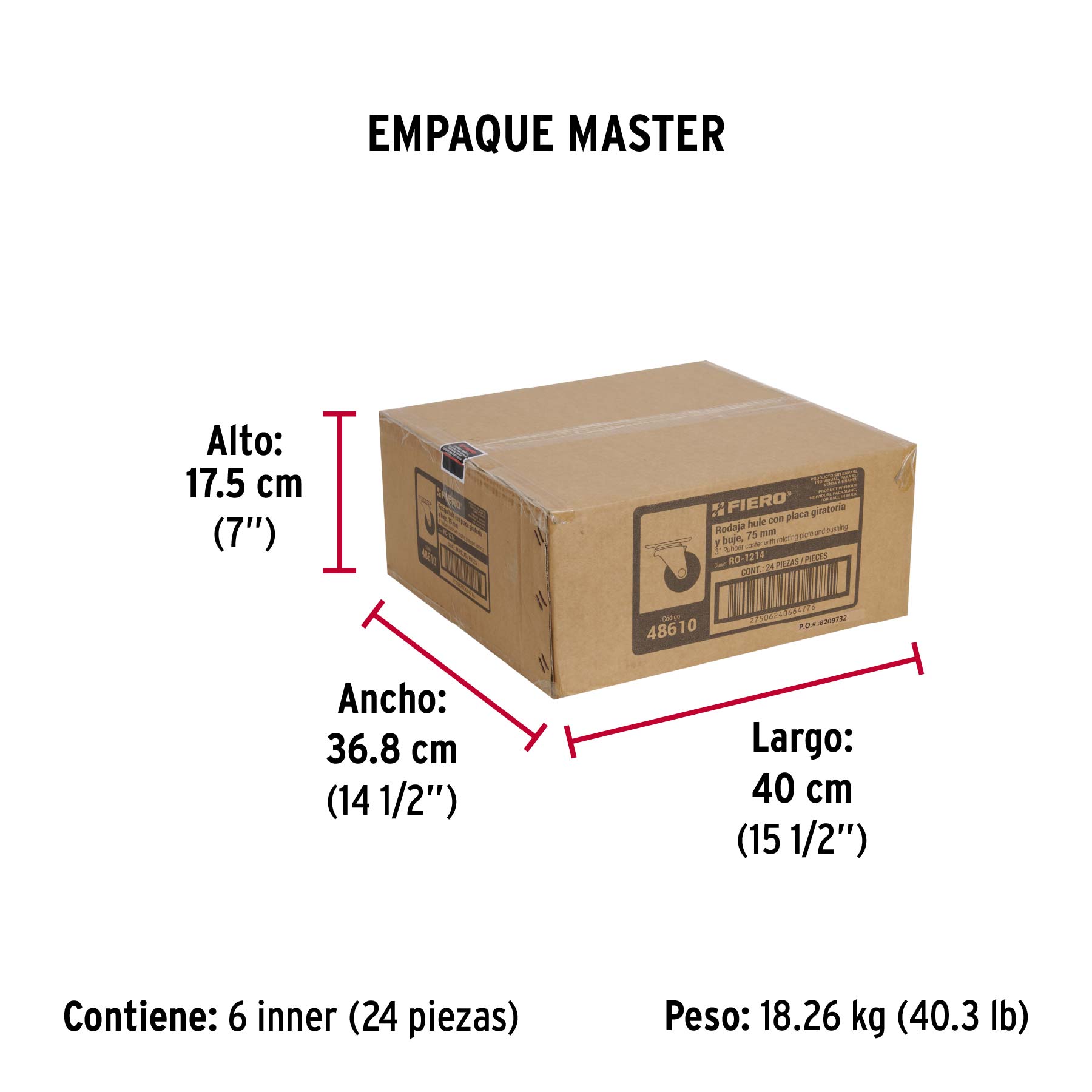 Rodaja hule 3", placa giratoria c/buje, carga 60kg, FIERO - Empaque