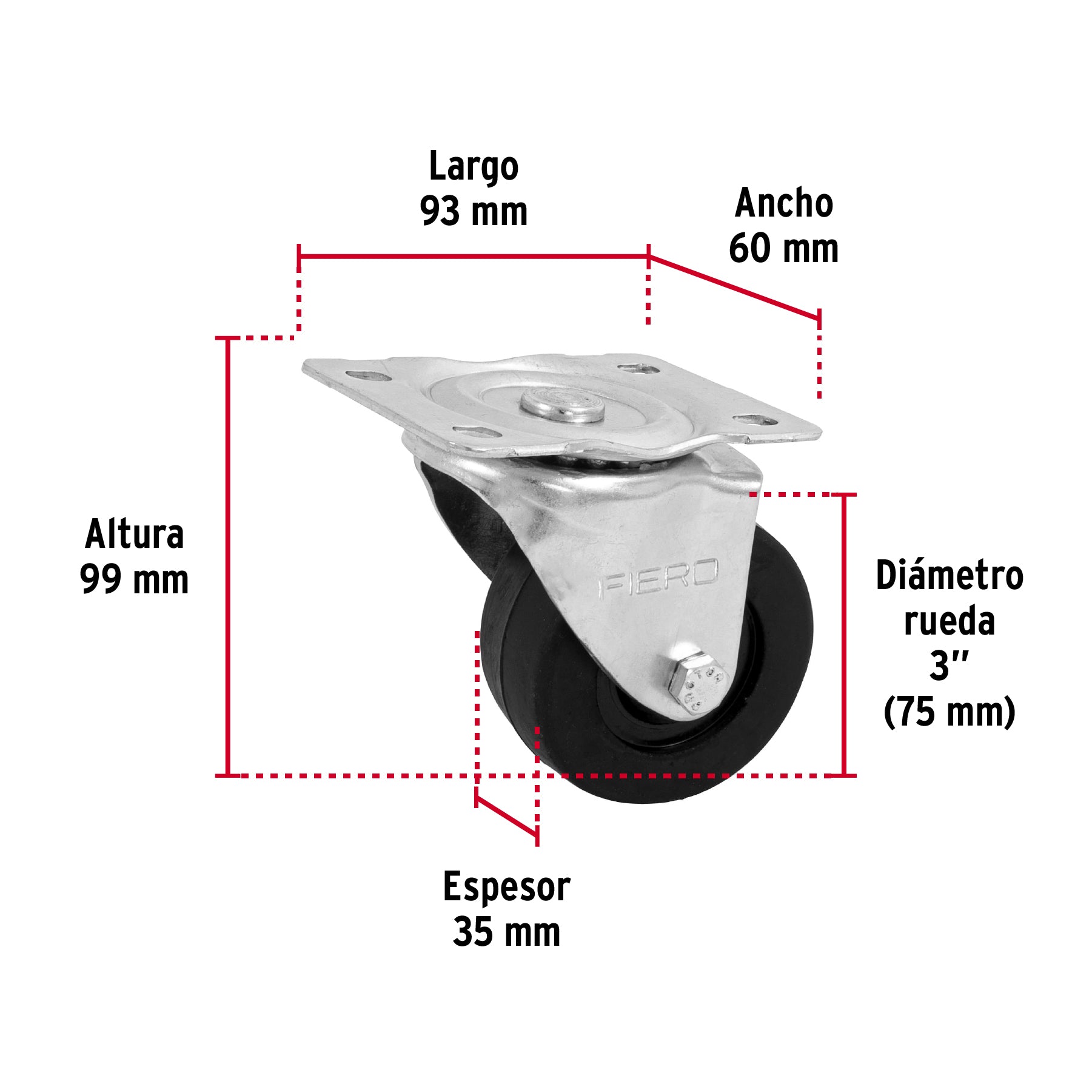 Rodaja hule 3", placa giratoria c/buje, carga 60kg, FIERO