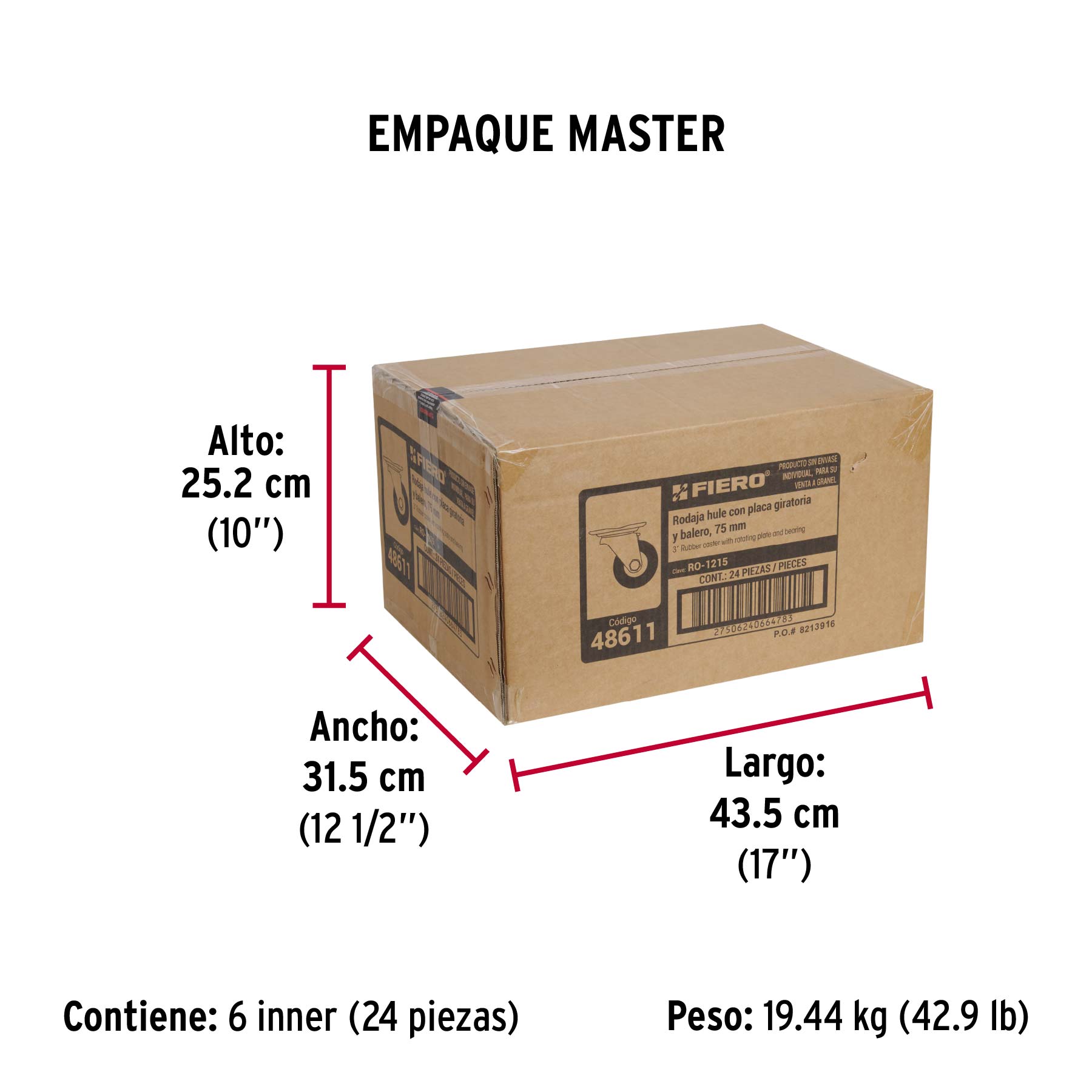 Rodaja hule 3", placa giratoria c/balero, carga 60kg, FIERO - Empaque