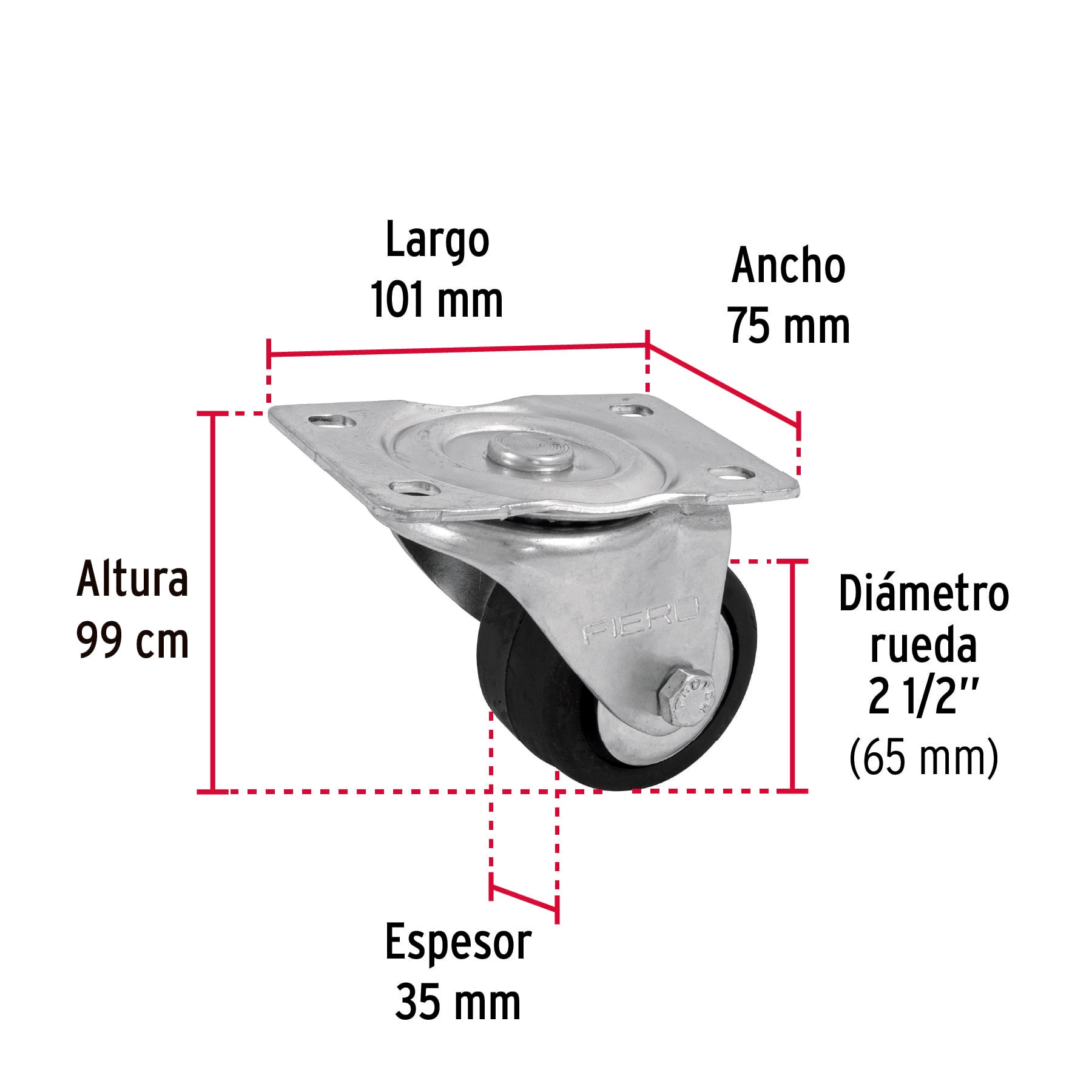 Rodaja hule 3", placa giratoria c/balero, carga 60kg, FIERO