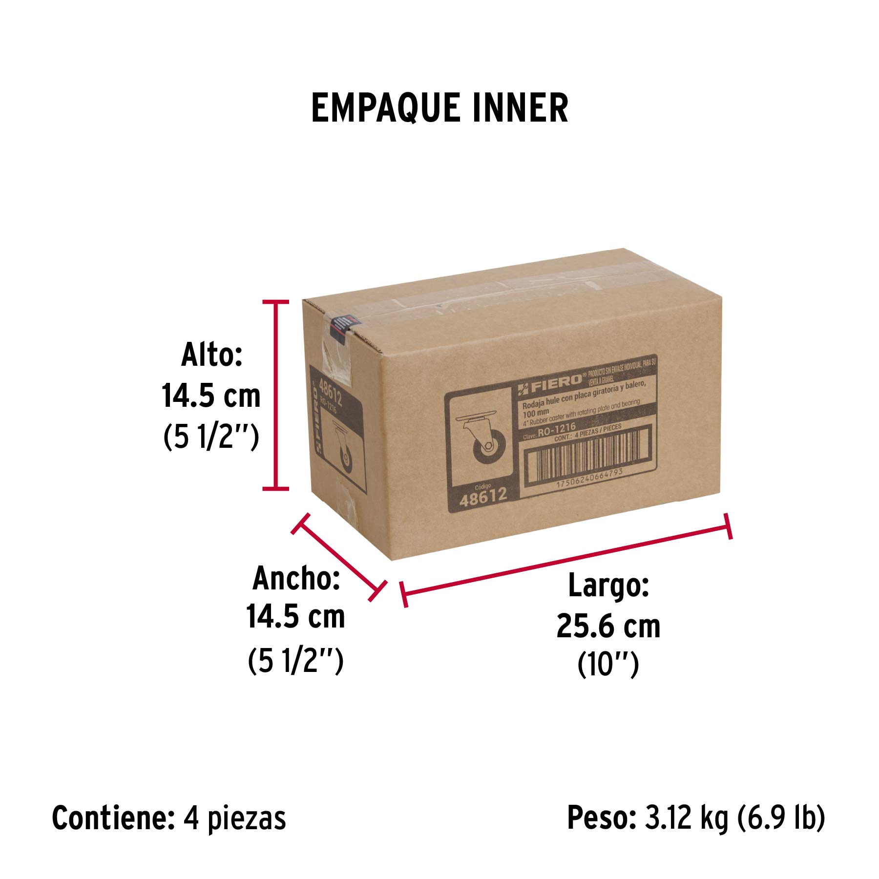 Rodaja hule 4", placa giratoria c/balero, carga 50kg, FIERO - Empaque