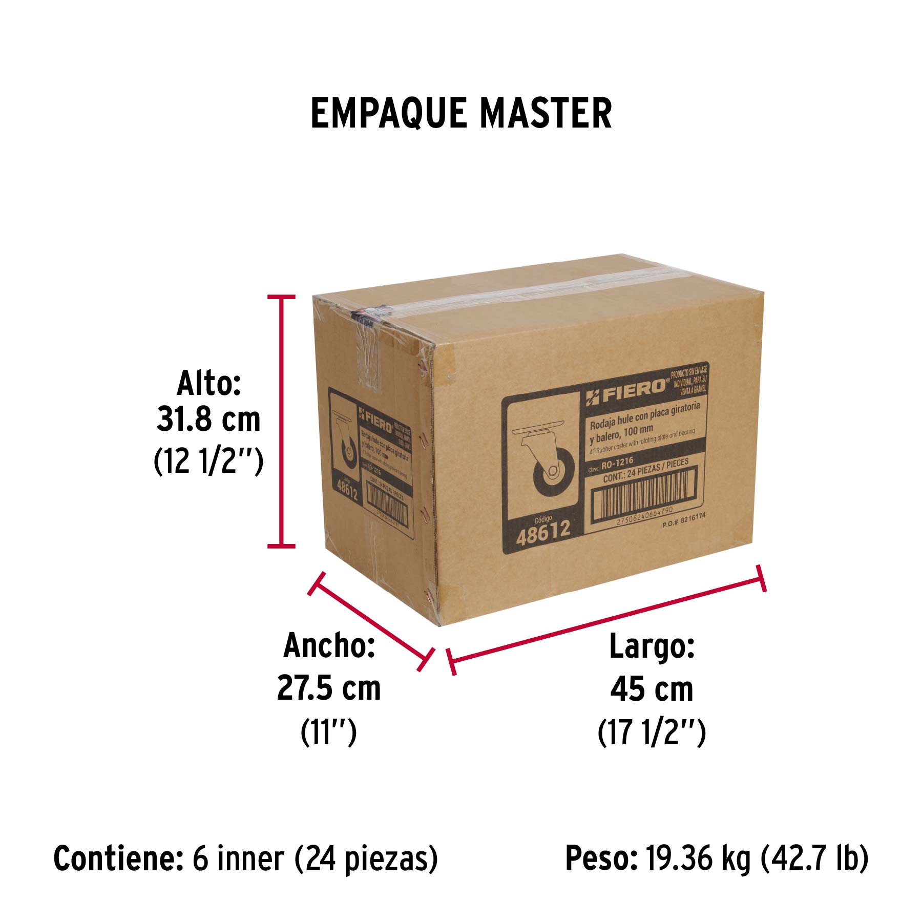 Rodaja hule 4", placa giratoria c/balero, carga 50kg, FIERO - Empaque