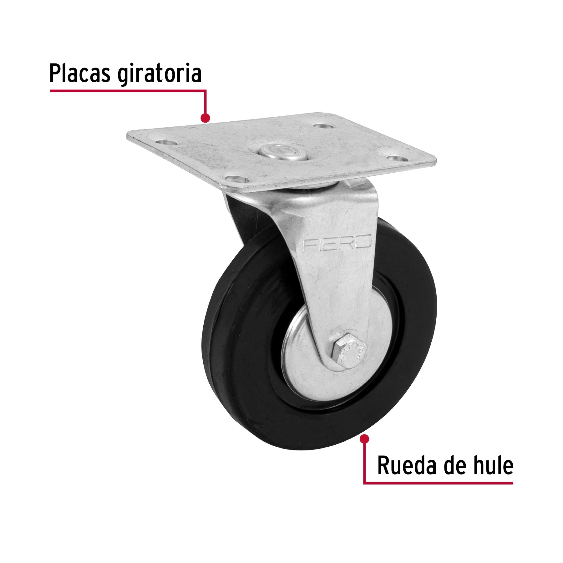 Rodaja hule 4", placa giratoria c/balero, carga 50kg, FIERO