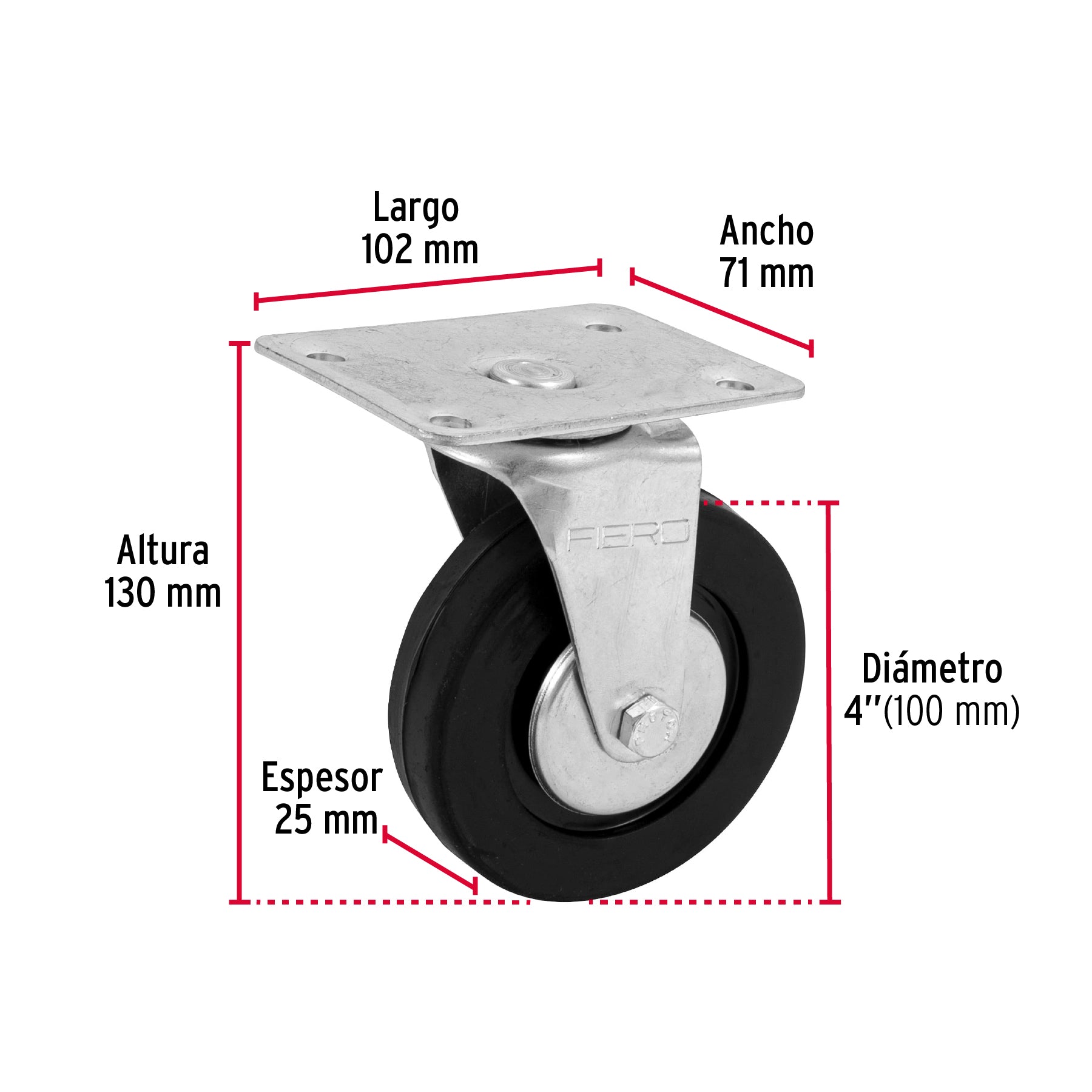 Rodaja hule 4", placa giratoria c/balero, carga 50kg, FIERO