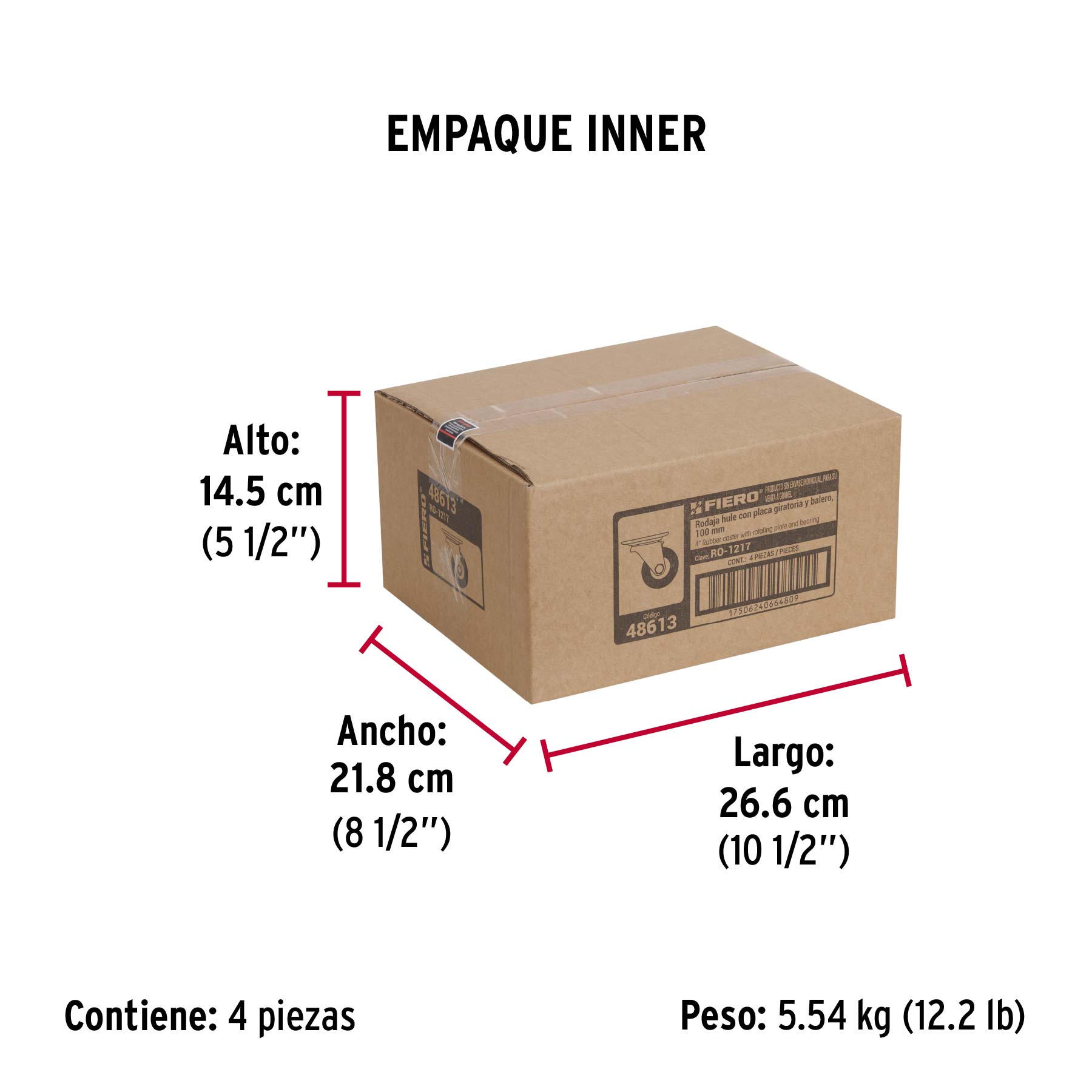 Rodaja hule 4", placa giratoria c/balero, carga 100kg, FIERO - Empaque