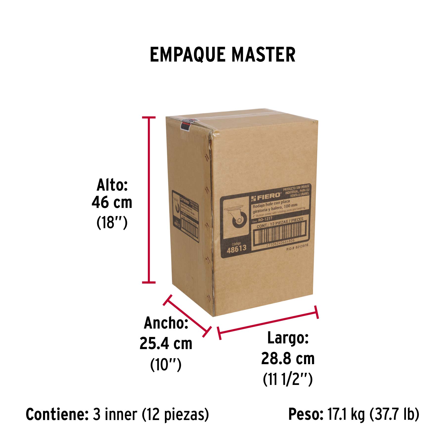 Rodaja hule 4", placa giratoria c/balero, carga 100kg, FIERO - Empaque