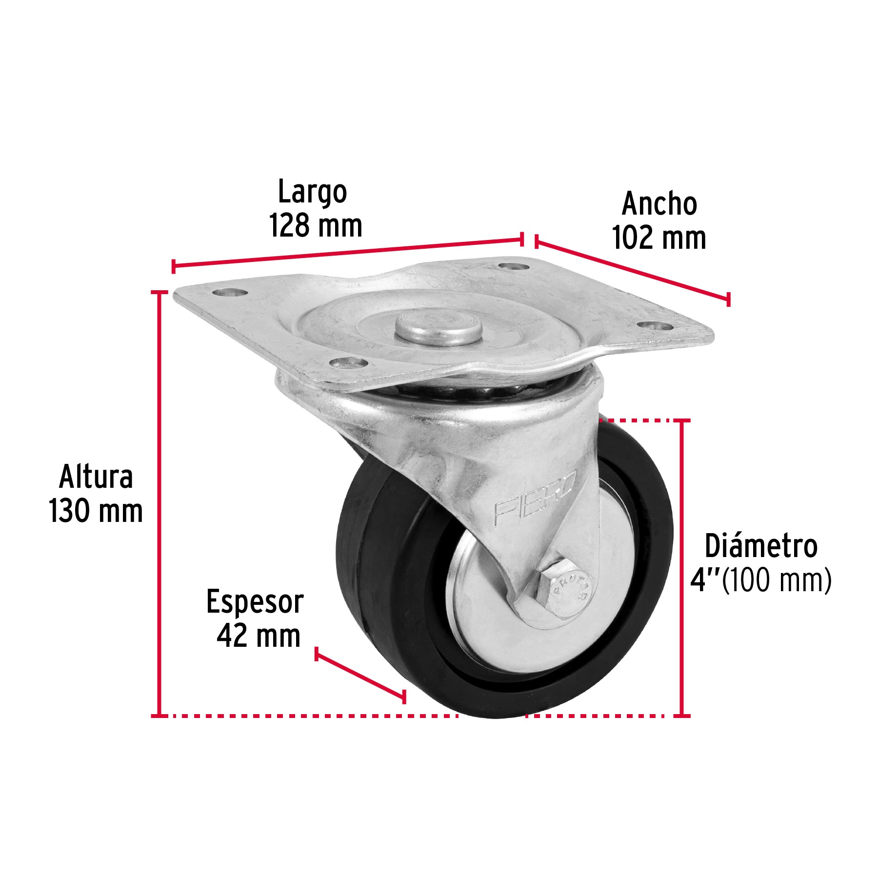 Rodaja hule 4", placa giratoria c/balero, carga 100kg, FIERO