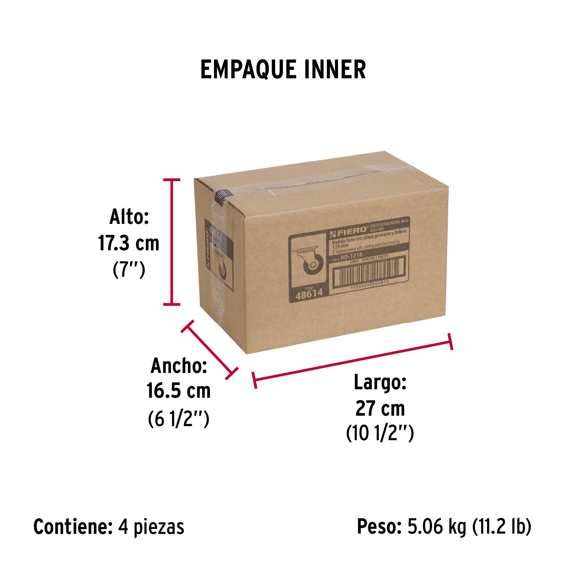 Rodaja hule 5", placa giratoria c/balero, carga 60kg, FIERO - Empaque