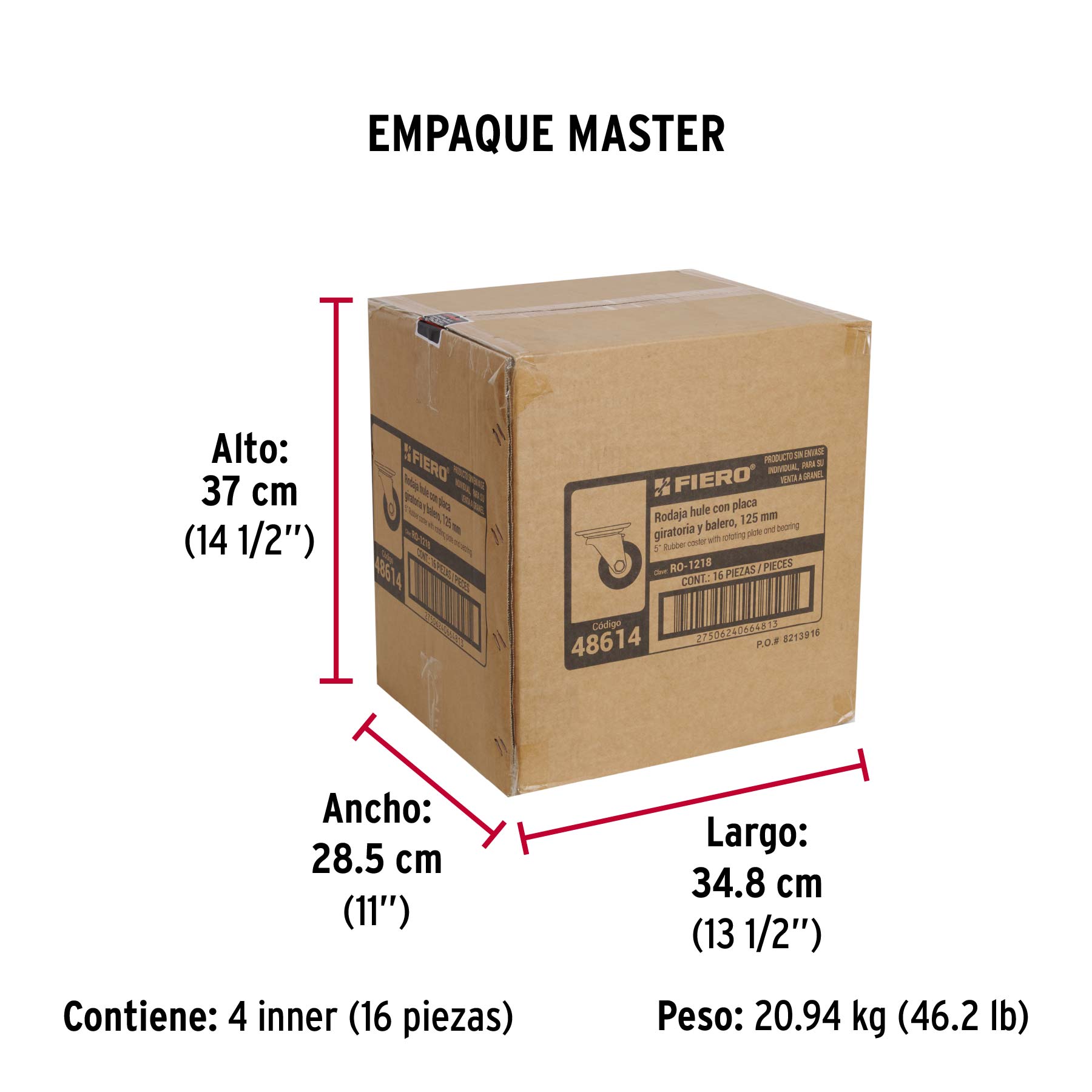 Rodaja hule 5", placa giratoria c/balero, carga 60kg, FIERO - Empaque