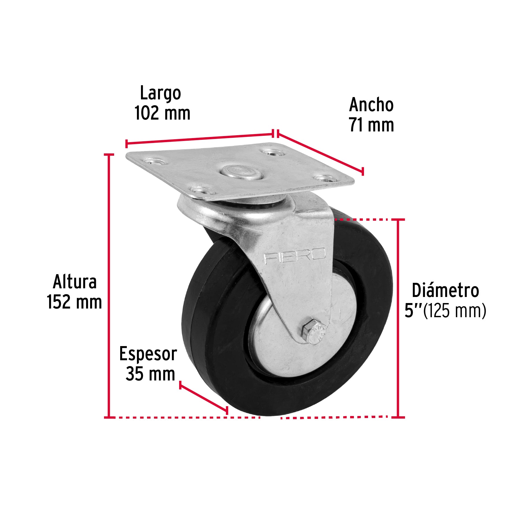Rodaja hule 5", placa giratoria c/balero, carga 60kg, FIERO