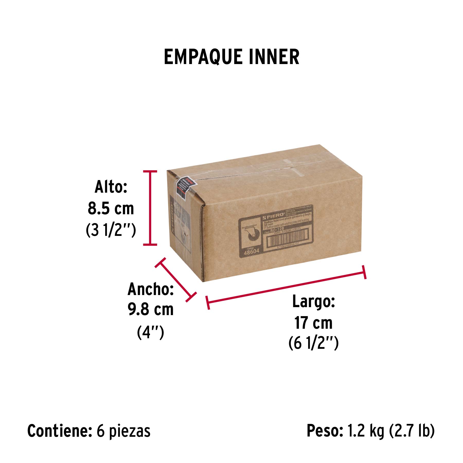 Rodaja hule 2", placa giratoria c/buje, carga 25kg, FIERO - Empaque