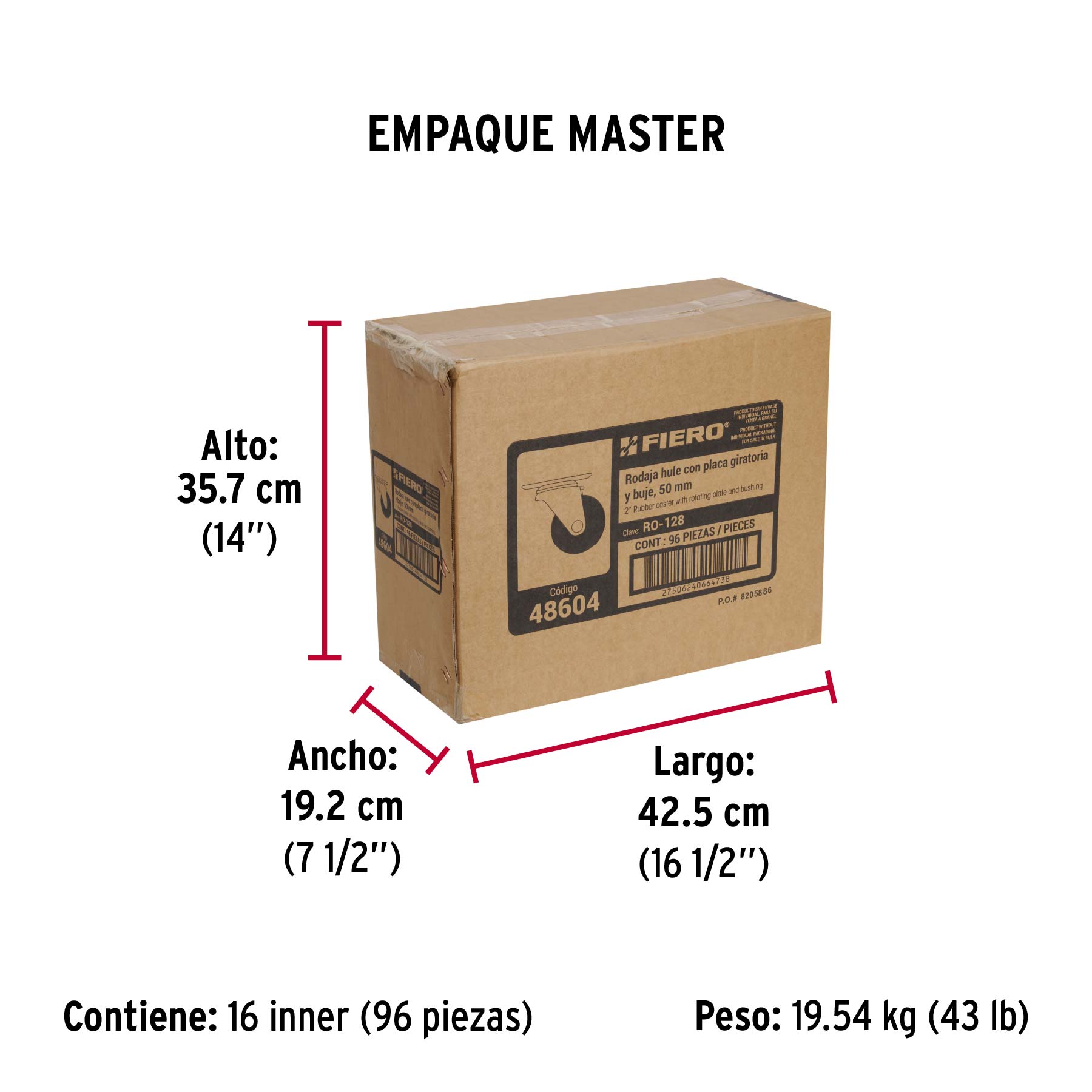 Rodaja hule 2", placa giratoria c/buje, carga 25kg, FIERO - Empaque