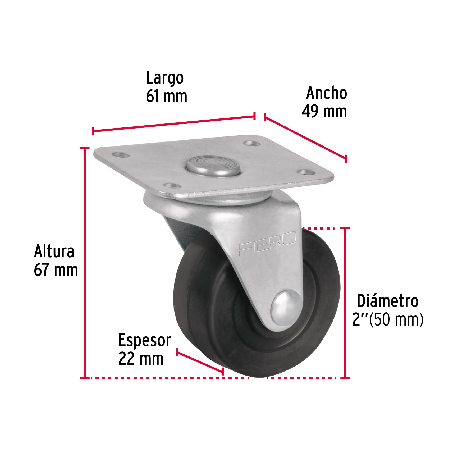 Rodaja hule 2", placa giratoria c/buje, carga 25kg, FIERO