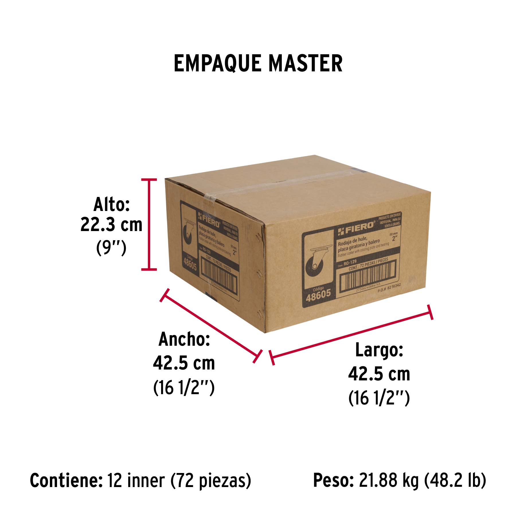 Rodaja hule 2", placa giratoria c/balero, carga 40kg, FIERO - Empaque