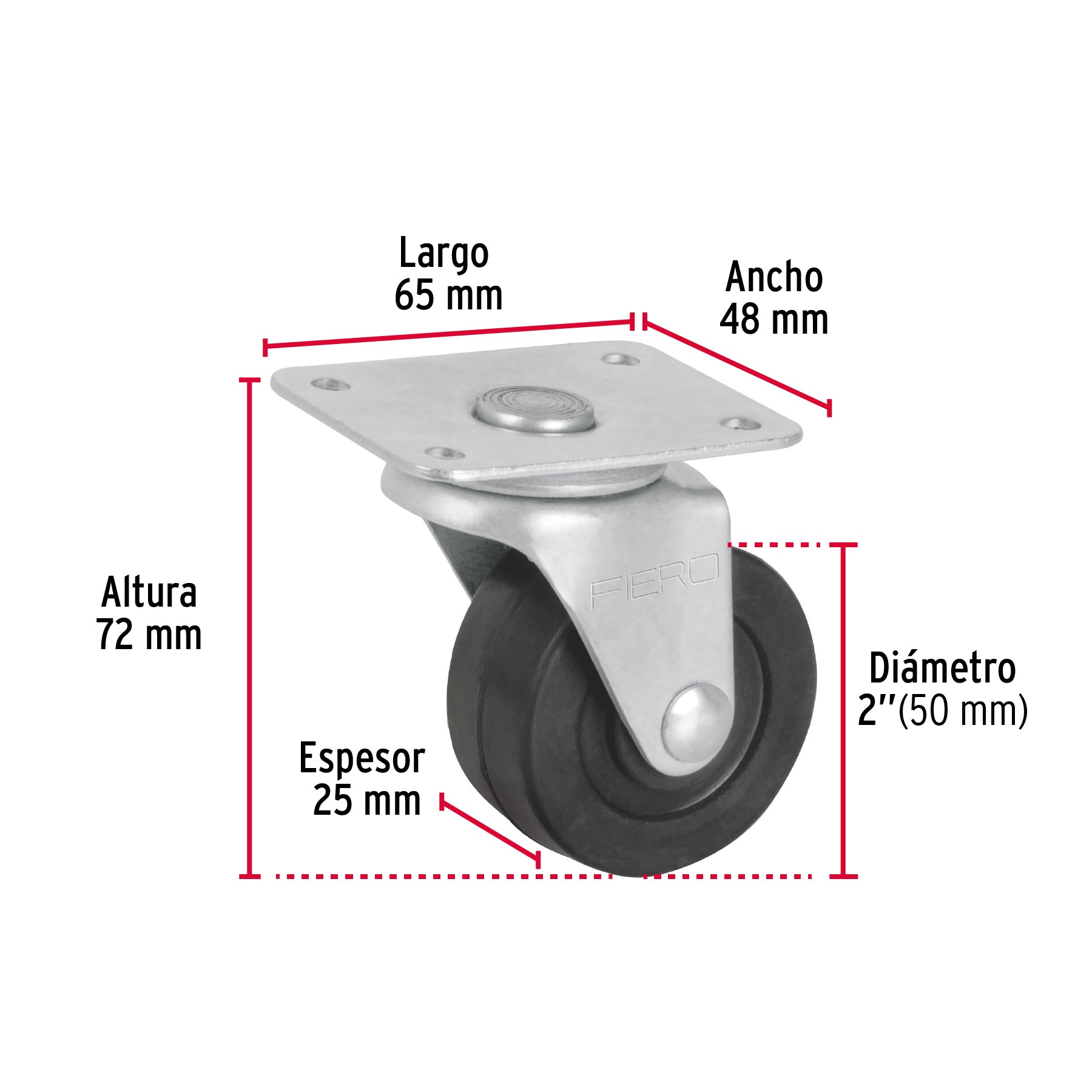 Rodaja hule 2", placa giratoria c/balero, carga 40kg, FIERO