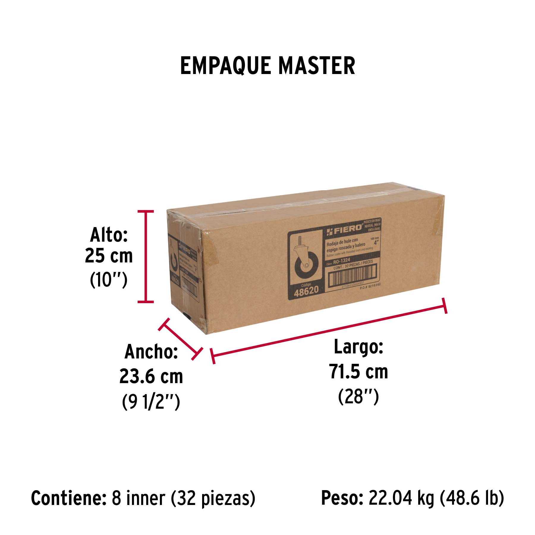 Rodaja hule 4", con espiga roscada, carga 50kg, FIERO - Empaque