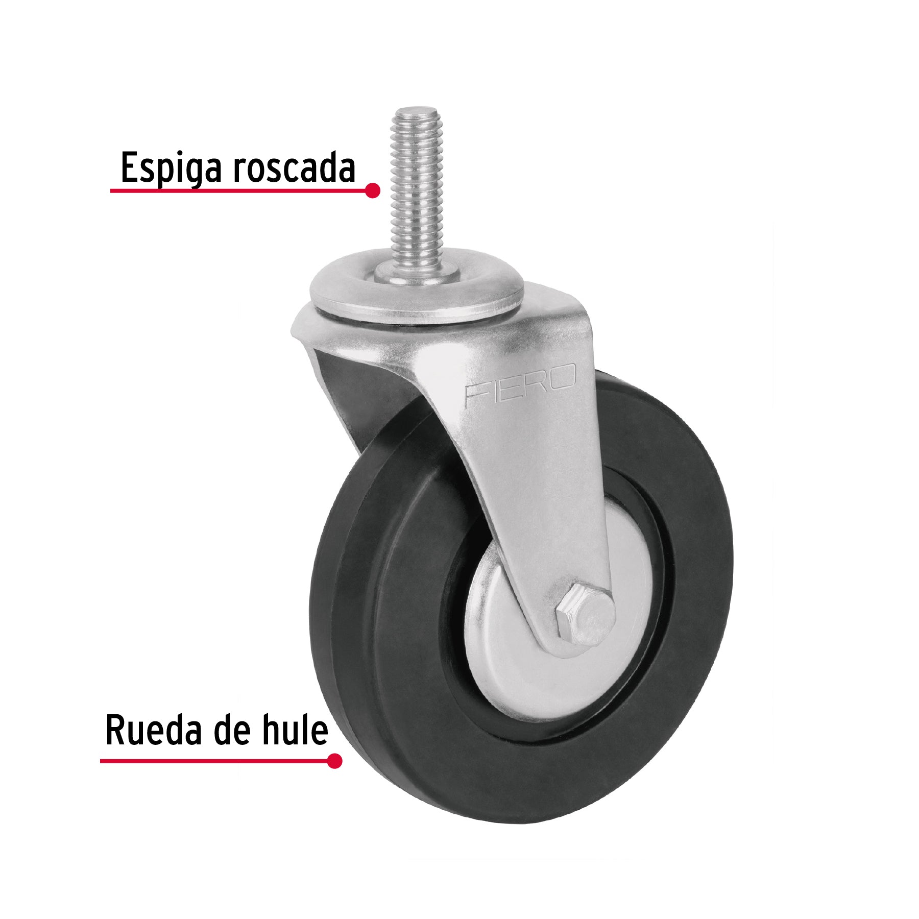 Rodaja hule 4", con espiga roscada, carga 50kg, FIERO