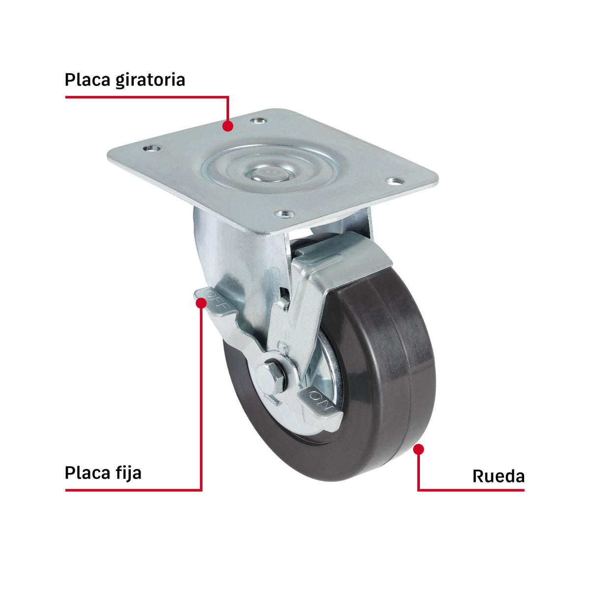 Rodaja uso múltiple 6", hule, giratoria con freno, balero