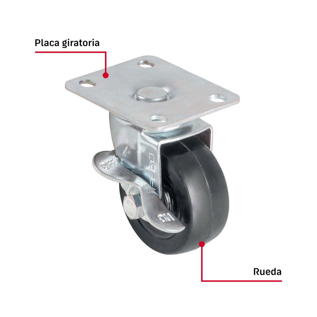 Rodaja uso múltiple 2", hule, giratoria con freno, buje