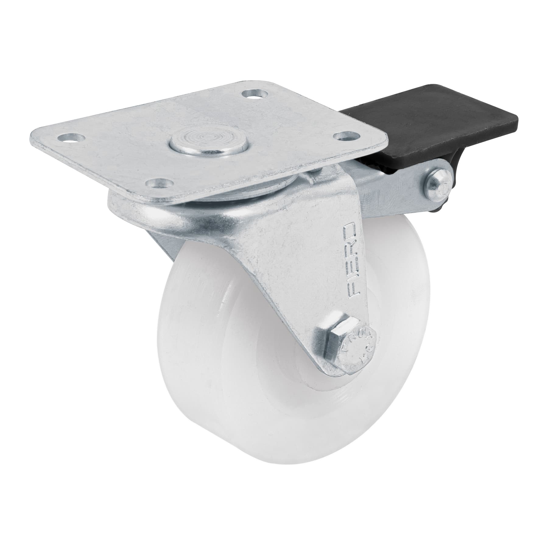 Rodaja de polietileno 2-1/2" placa giratoria con freno FIERO