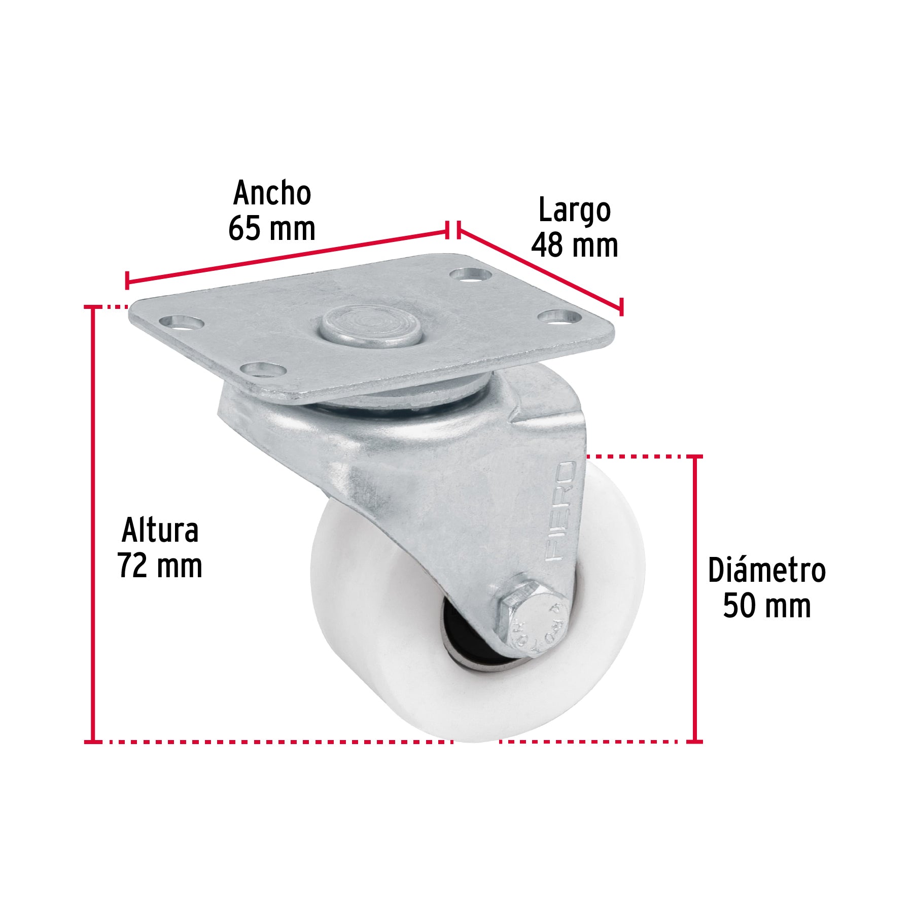 Rodaja de polietileno 2" placa giratoria, con balero, FIERO