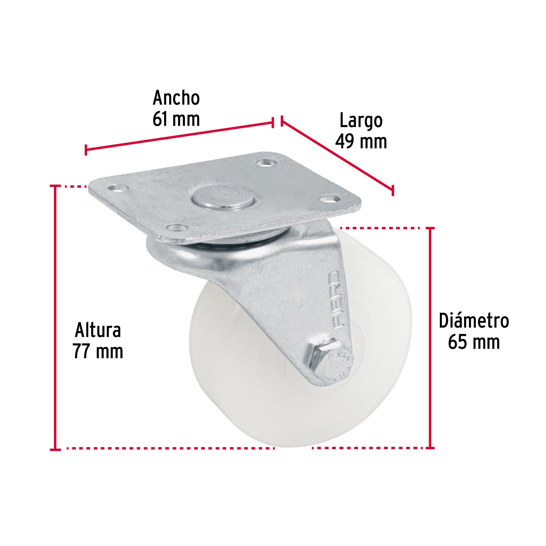 Rodaja de polietileno 2-1/2" placa giratoria con buje, FIERO