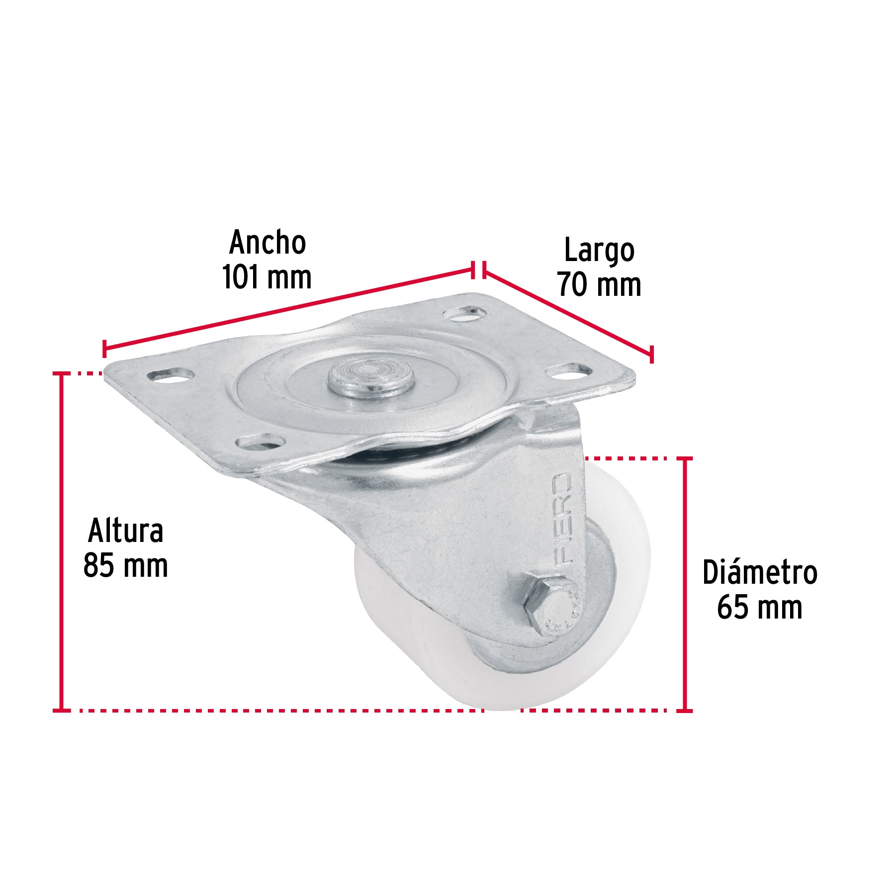 Rodaja de polietileno 2-1/2 placa giratoria con balero FIERO