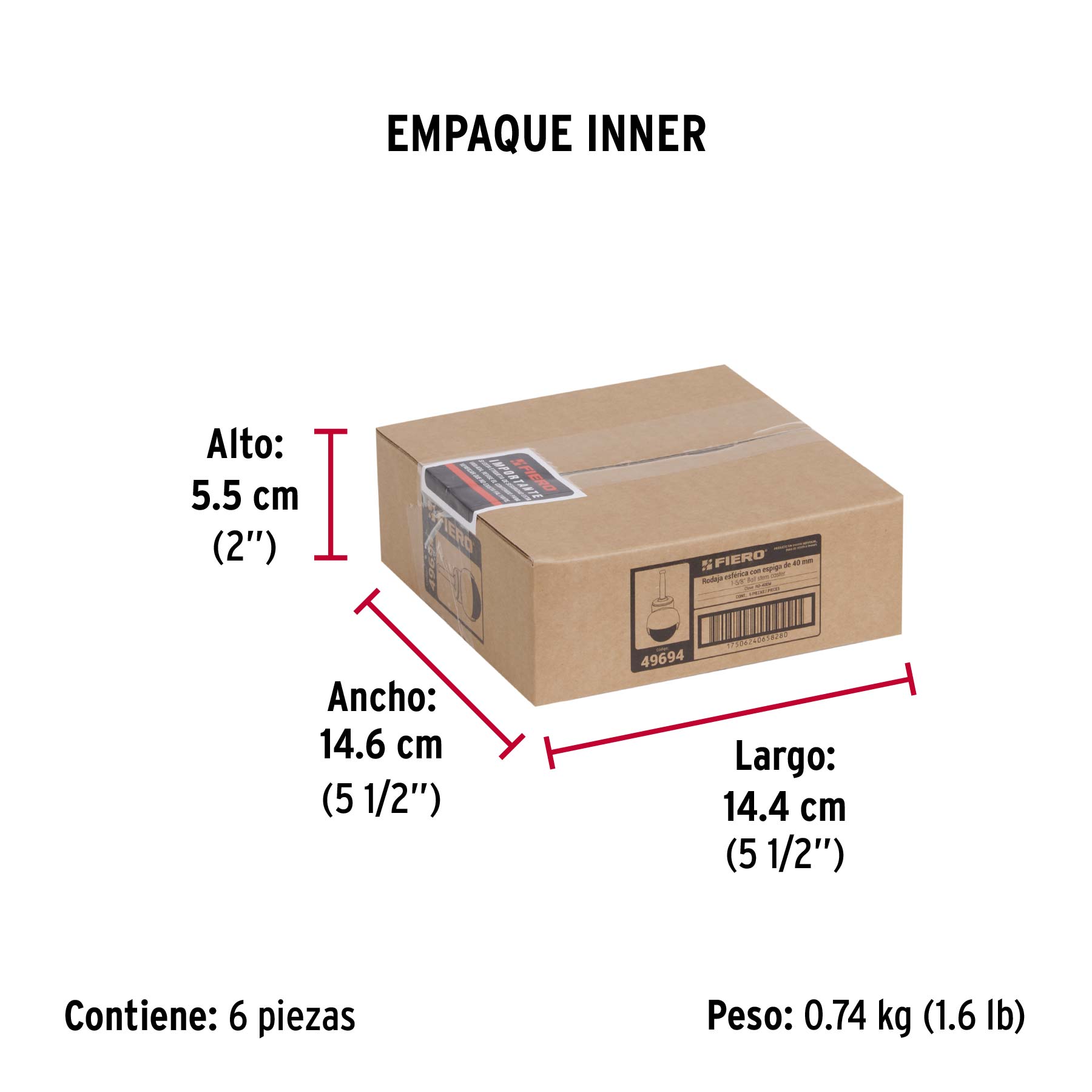 Rodaja esférica, 40 mm con espiga tipo socket, FIERO - Empaque