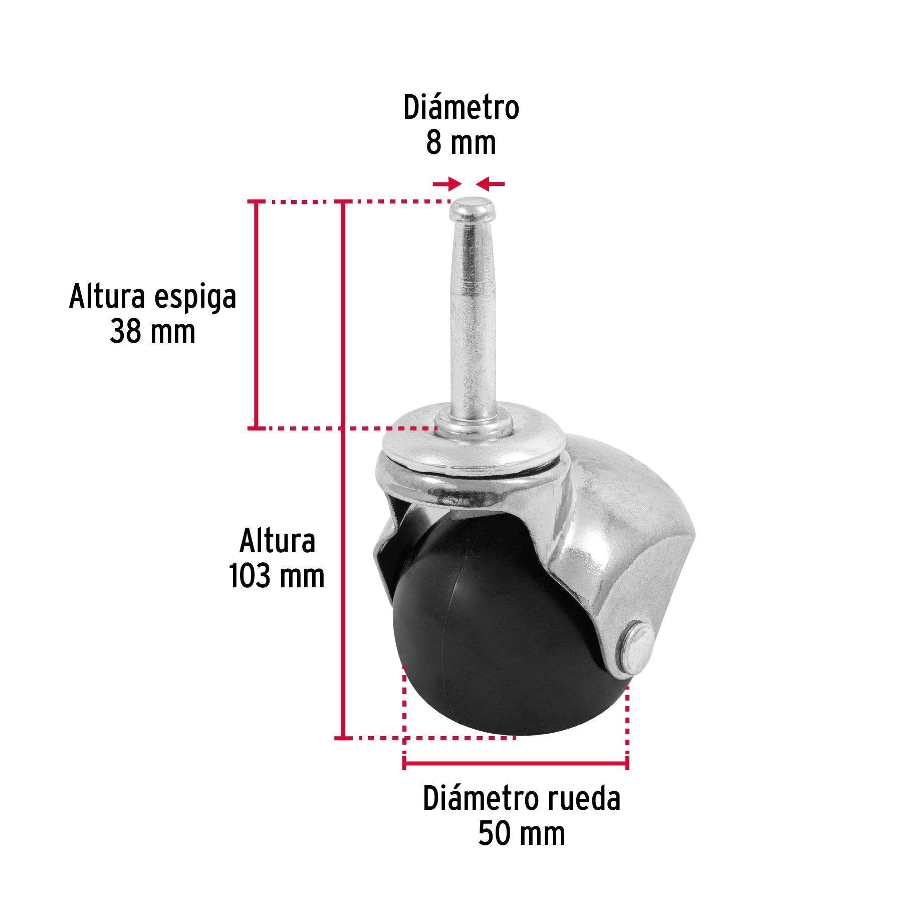 Rodaja esférica, 50 mm con espiga tipo socket, FIERO