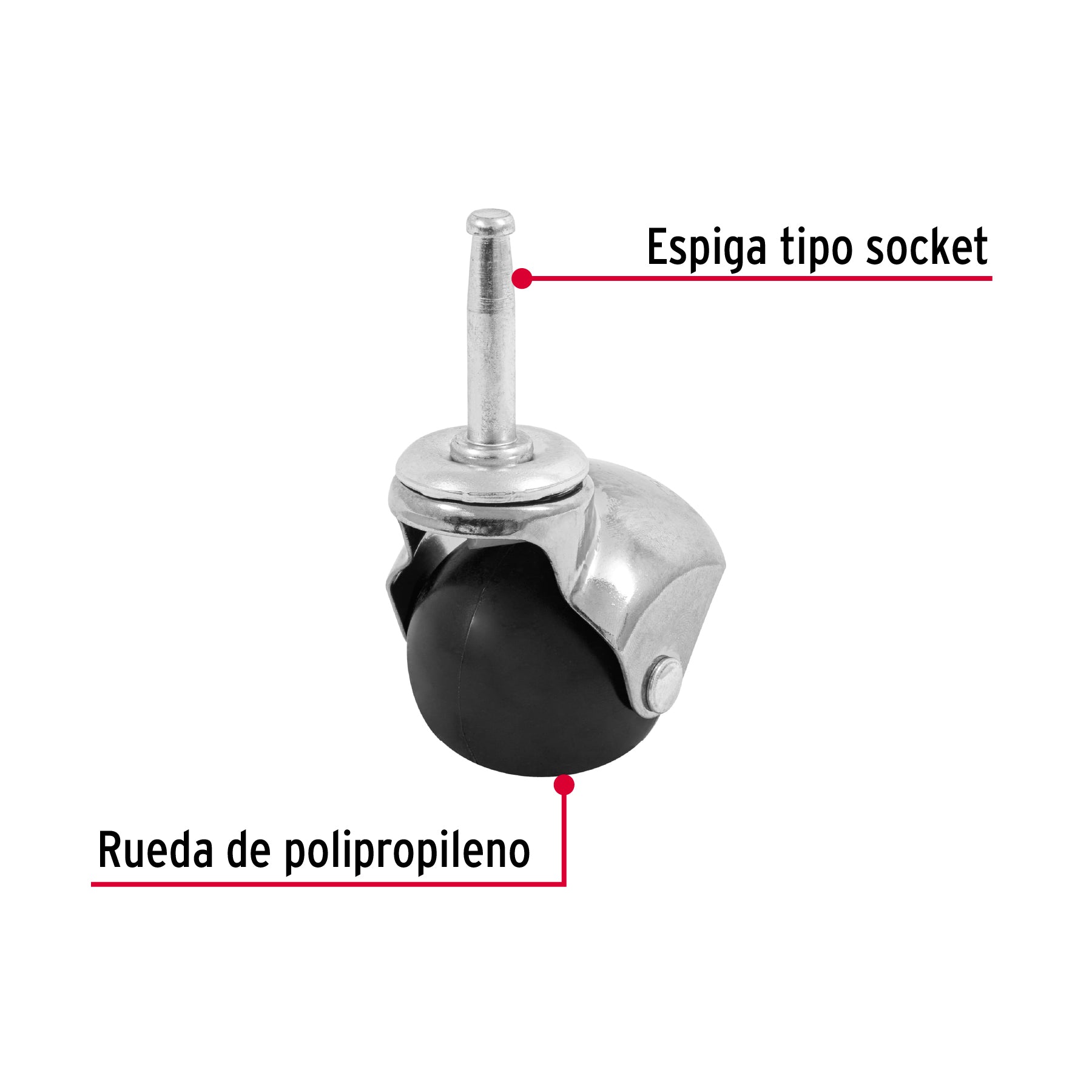 Rodaja esférica, 50 mm con espiga tipo socket, FIERO