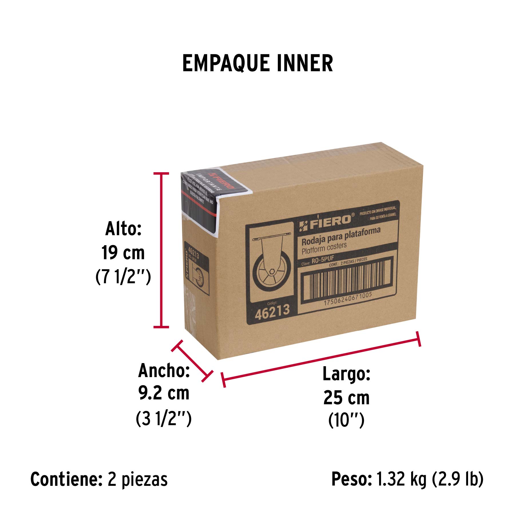 Rodaja de repuesto 5" para DIA-300P, placa fija, FIERO - Empaque