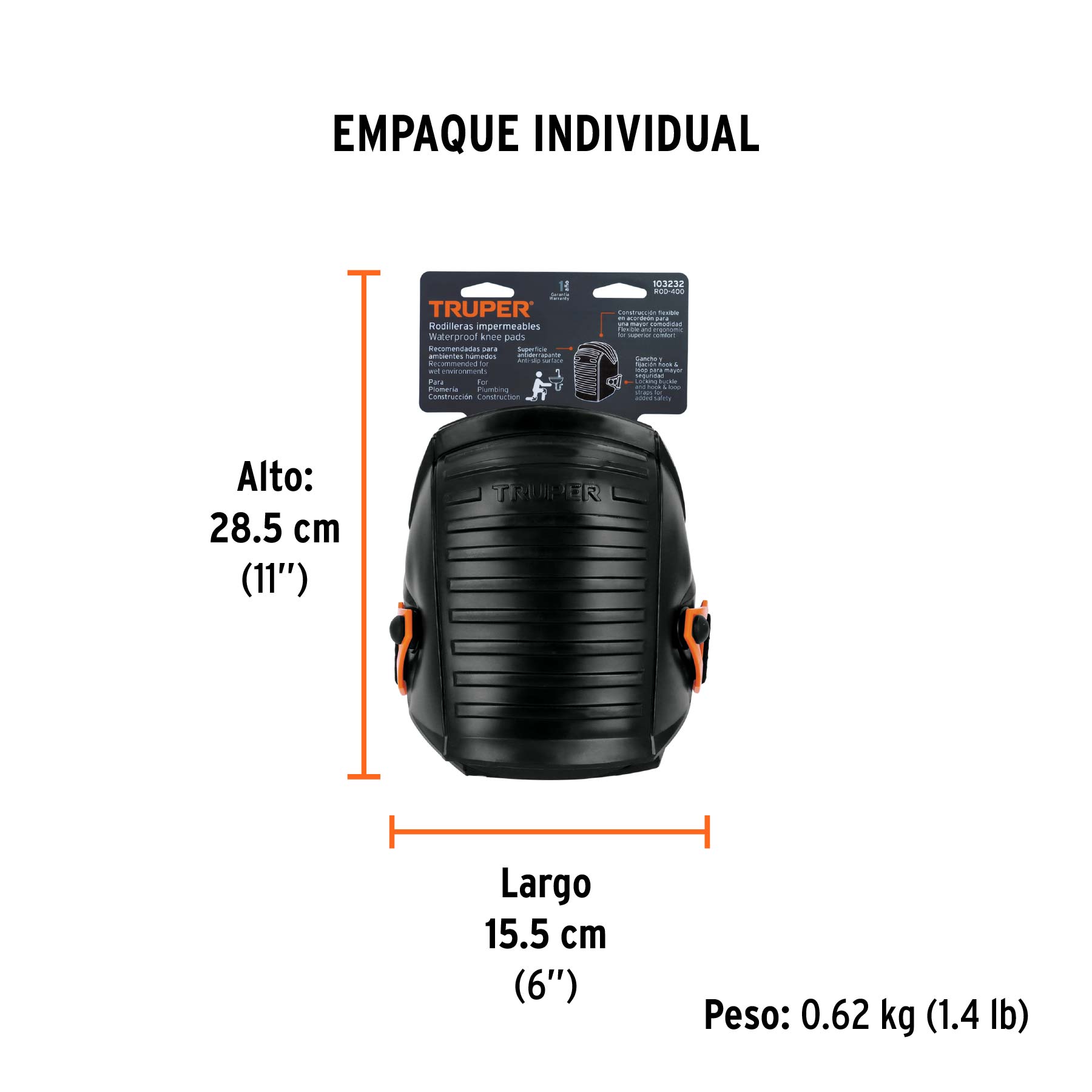 Rodilleras impermeables, para trabajos húmedos, TRUPER - Empaque