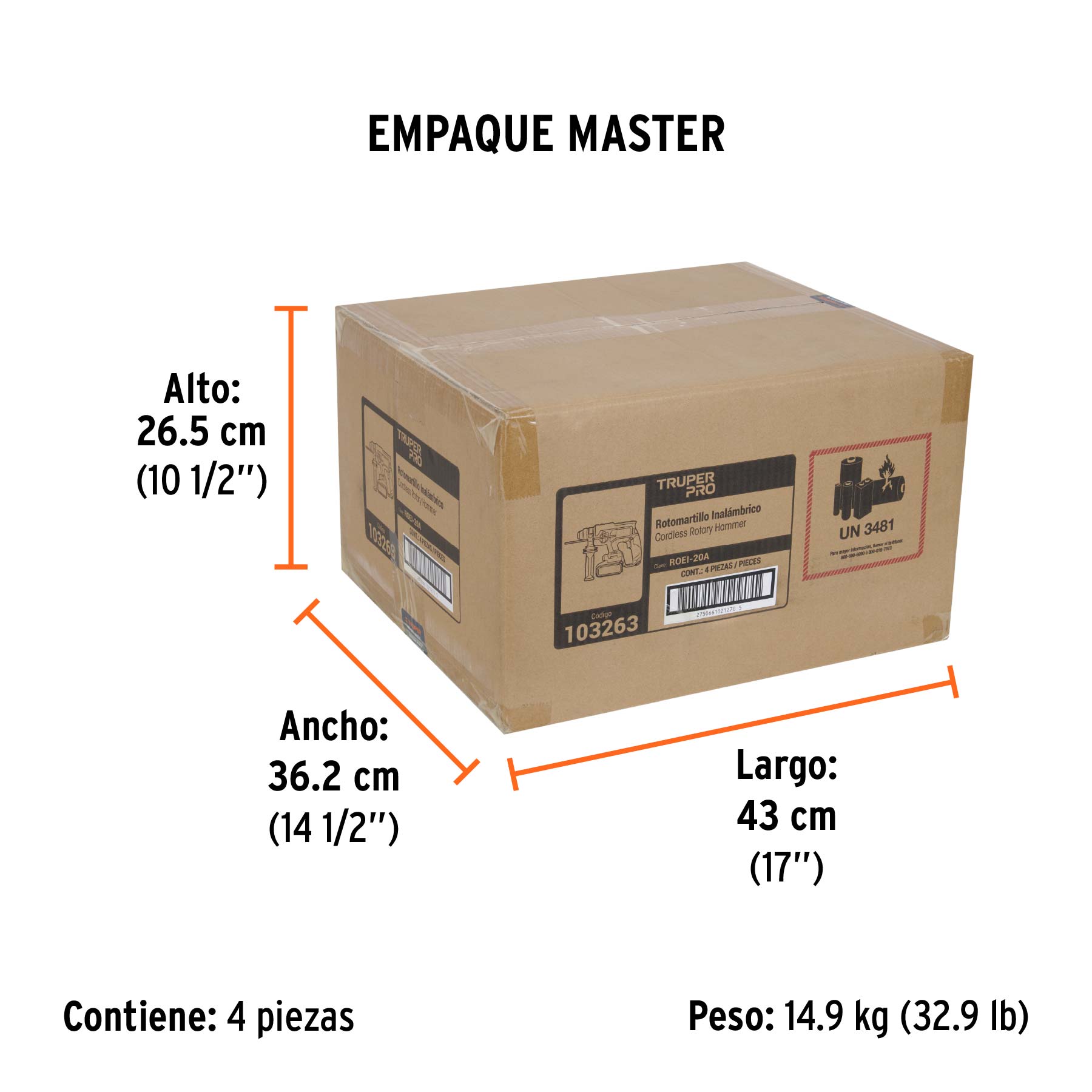 Rotomartillo SDS Plus/destornillador 20V, 2 J, 1 batería 4Ah - Empaque