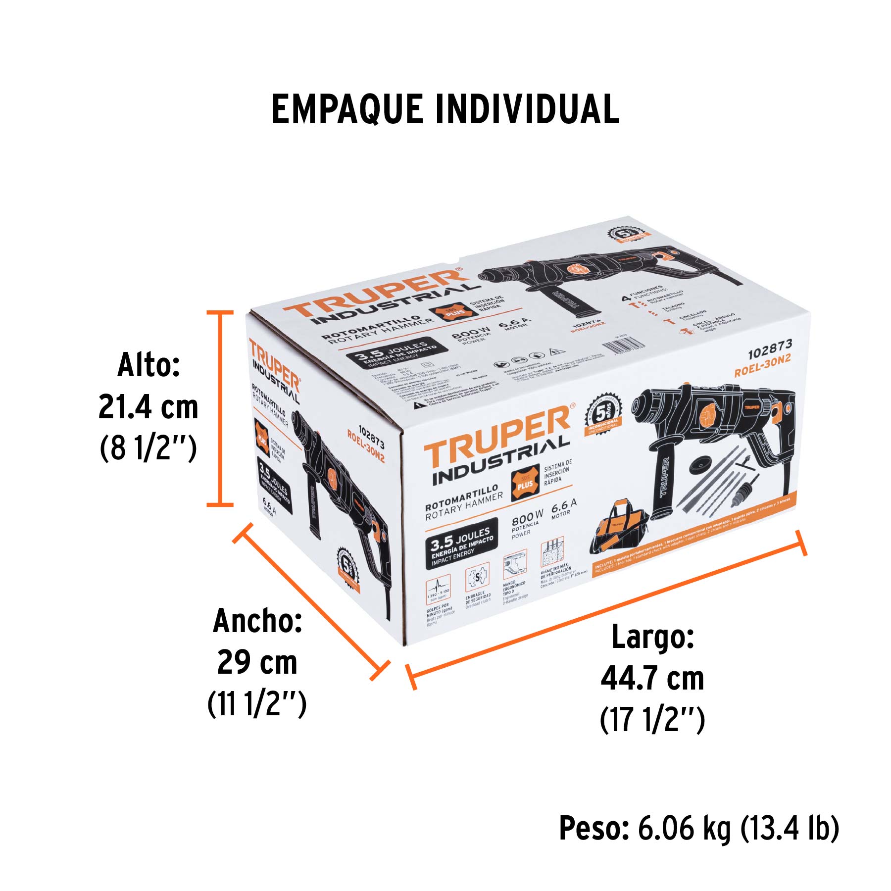 Rotomartillo SDS Plus/destornillador, 3.5 J, 800W, mango D - Empaque