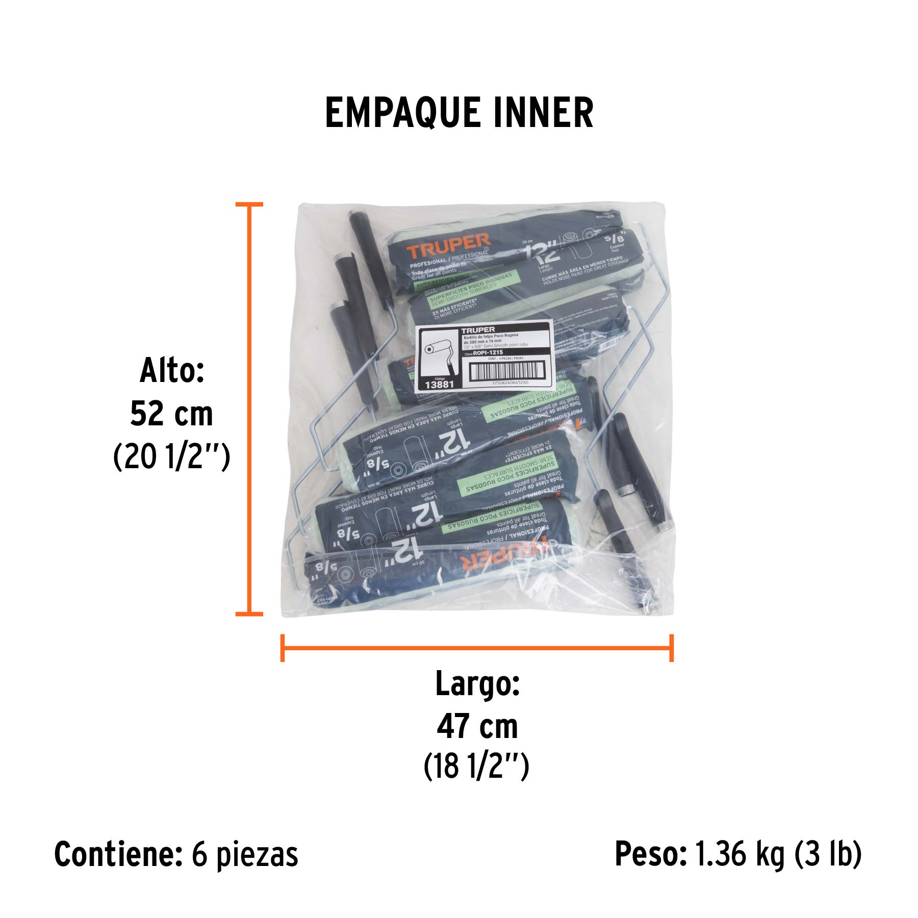 Rodillo para pintar 12 x 5/8" superficies poco rugosas - Empaque
