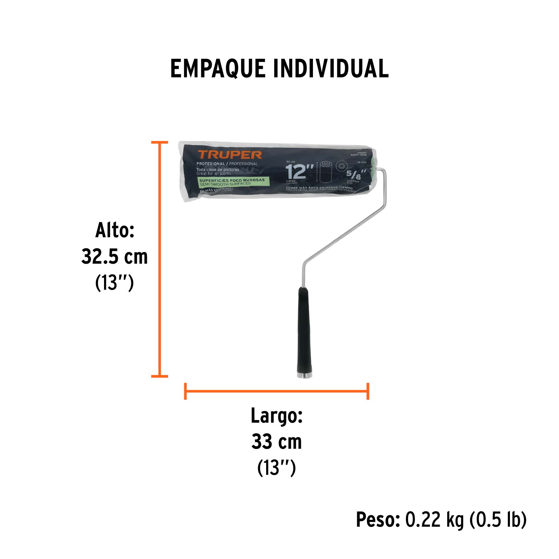 Rodillo para pintar 12 x 5/8" superficies poco rugosas - Empaque