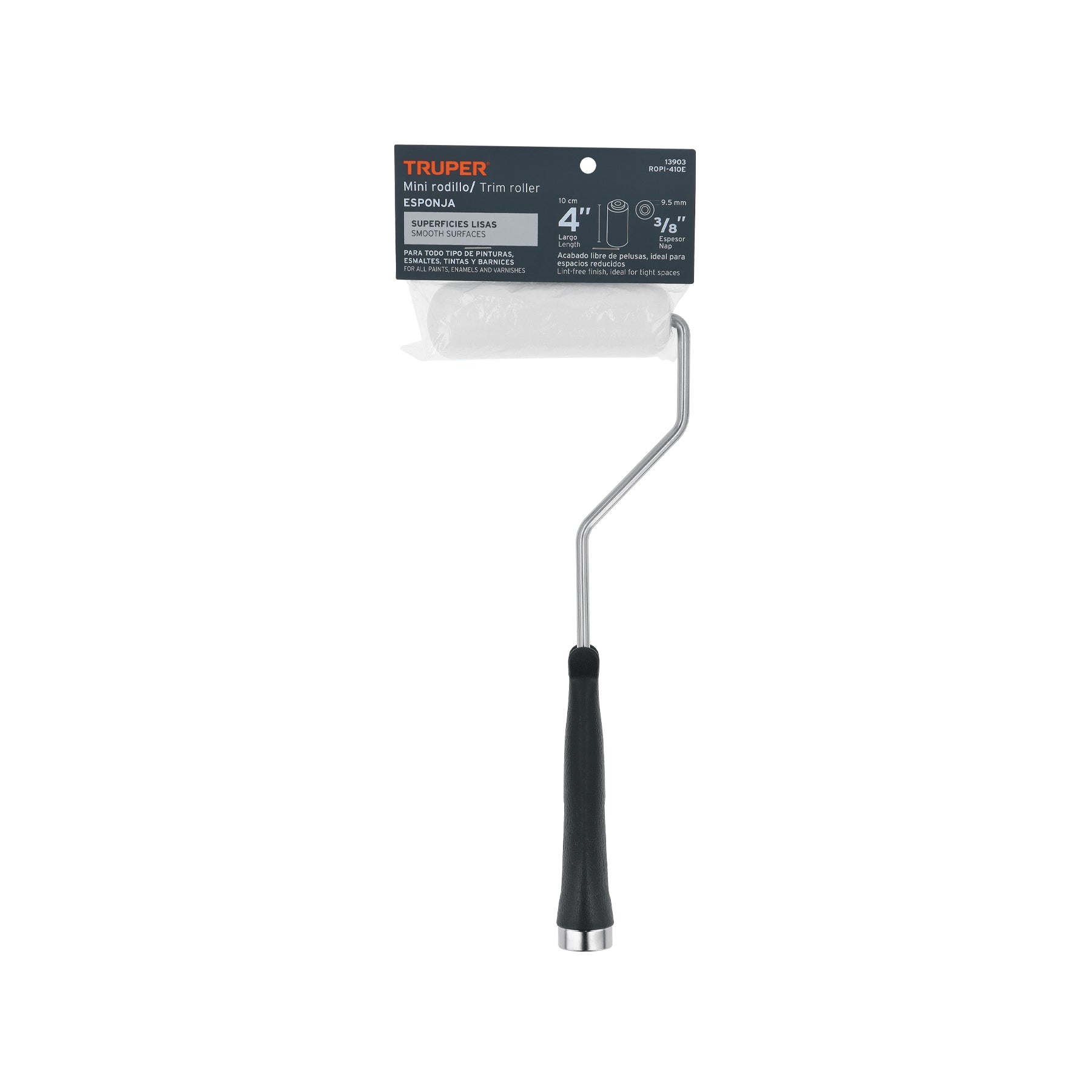 Mini Rodillo para pintar 4" x 3/8" de esponja, TRUPER