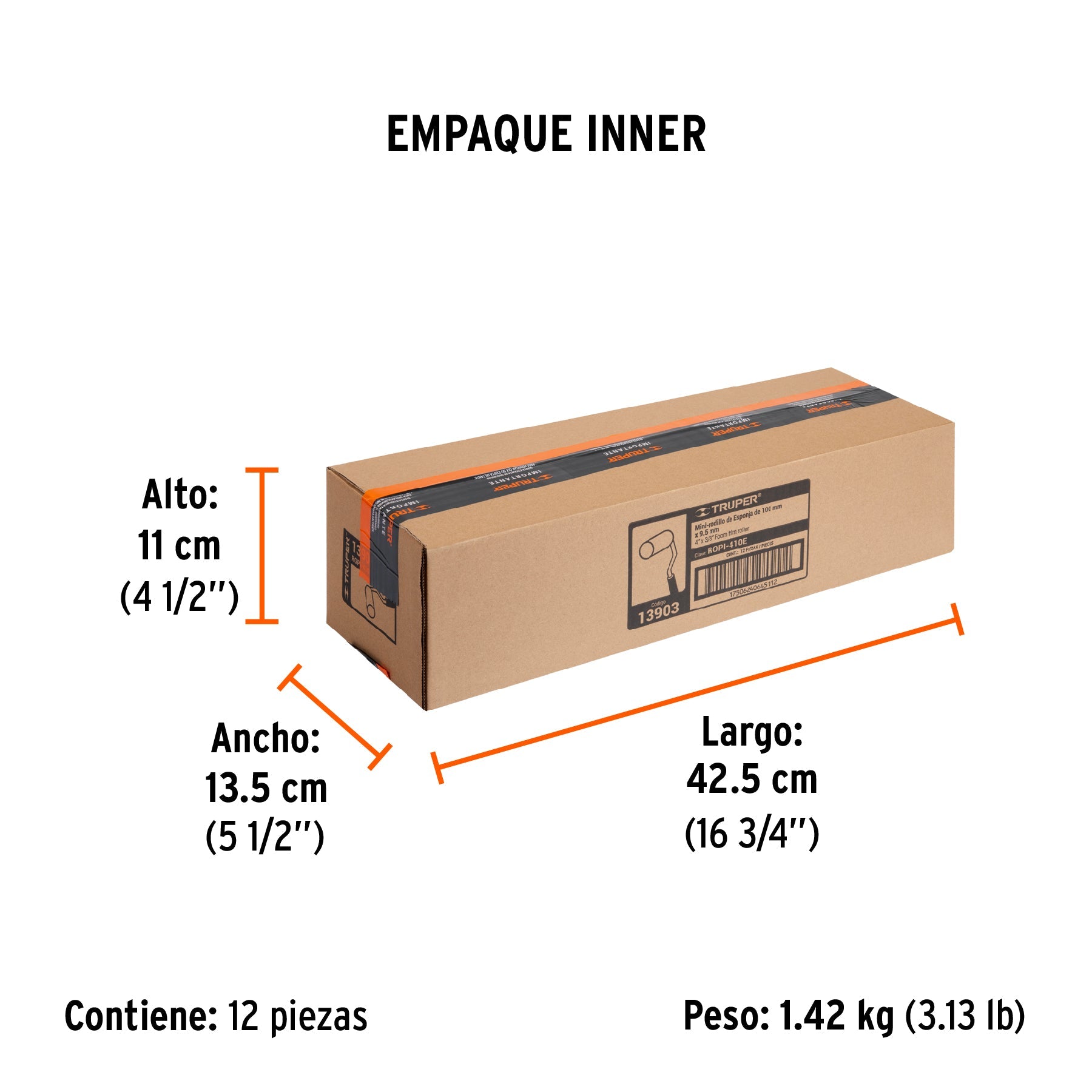Mini Rodillo para pintar 4" x 3/8" de esponja, TRUPER - Empaque