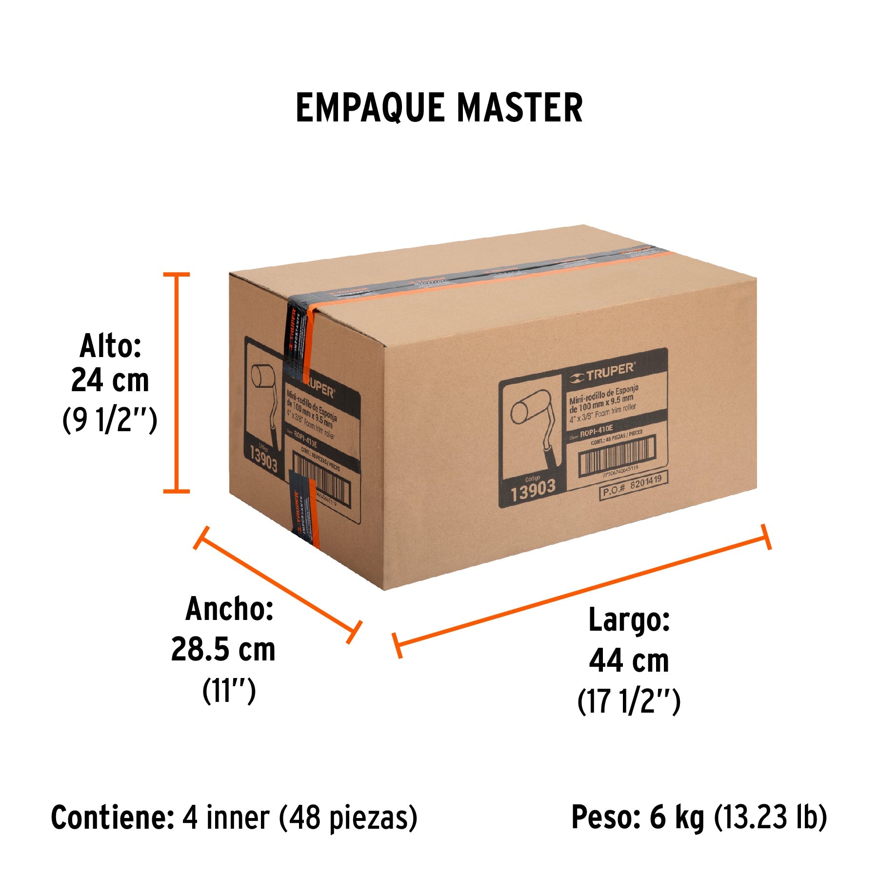 Mini Rodillo para pintar 4" x 3/8" de esponja, TRUPER - Empaque