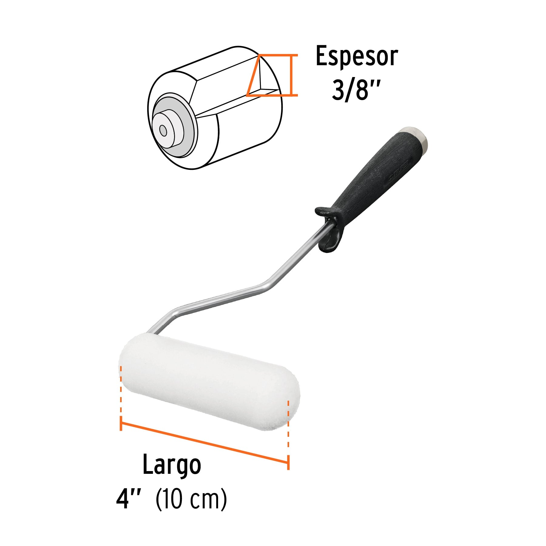 Mini Rodillo para pintar 4" x 3/8" de esponja, TRUPER