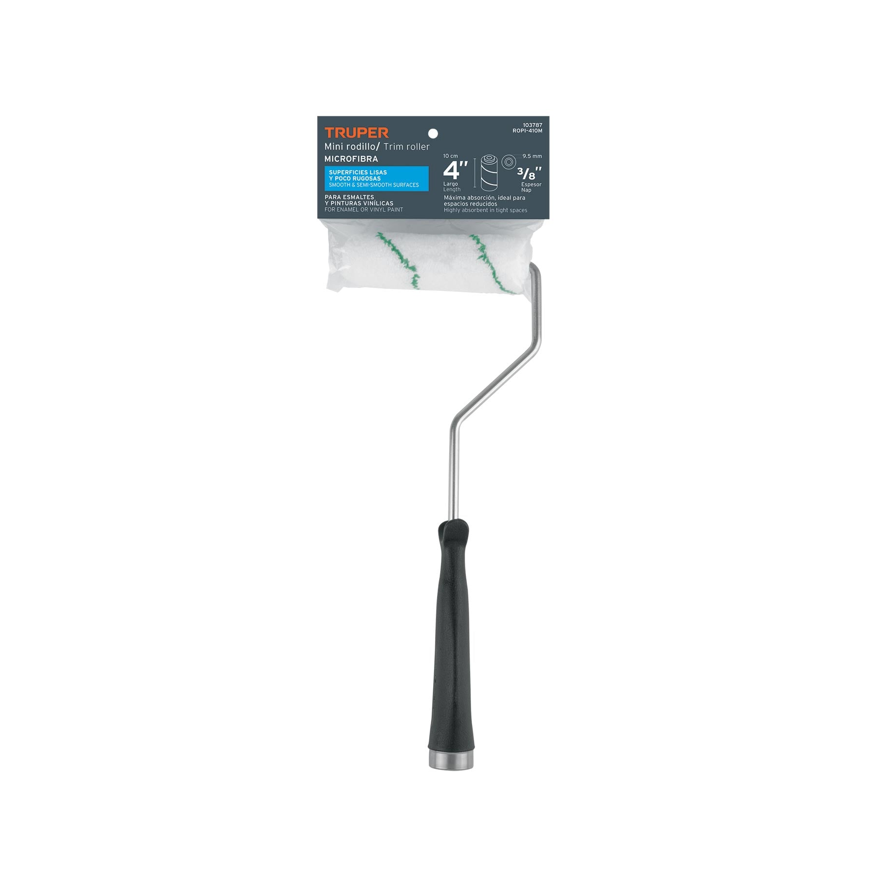 Mini rodillo para pintar 4" x 3/8" de microfibra, TRUPER