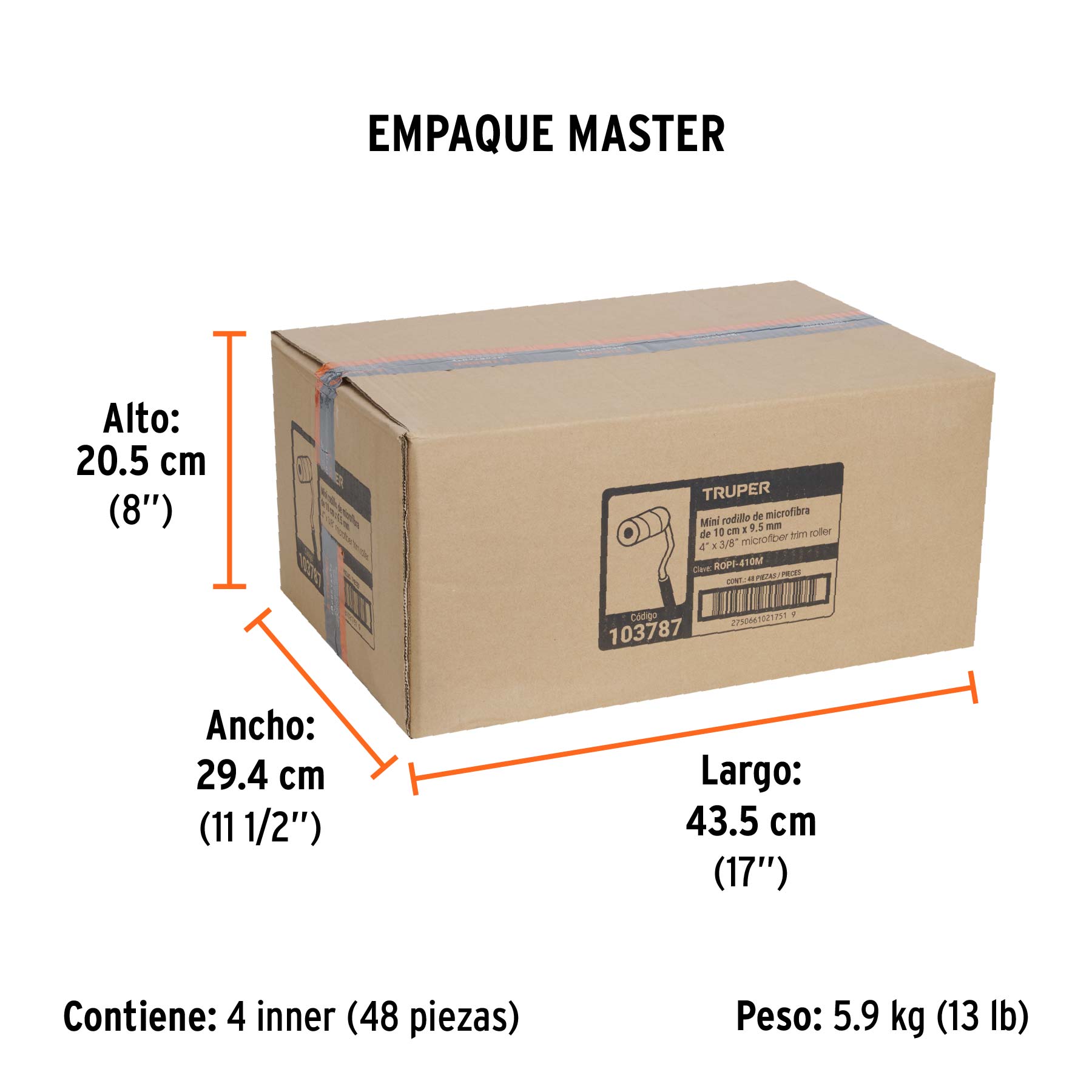 Mini rodillo para pintar 4" x 3/8" de microfibra, TRUPER - Empaque