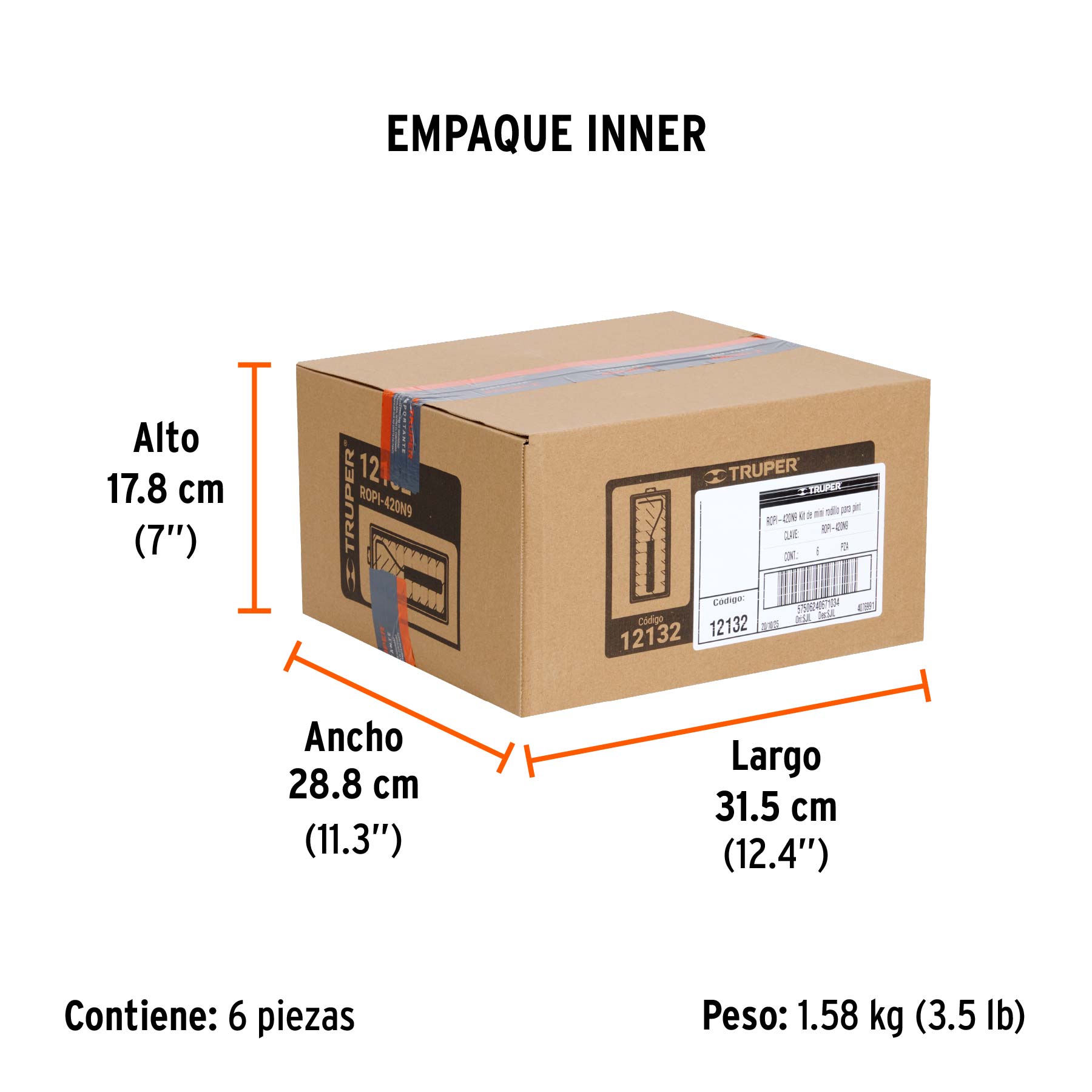 Kit de maneral y 9 mini rodillos de 4" de poliéster, TRUPER - Empaque