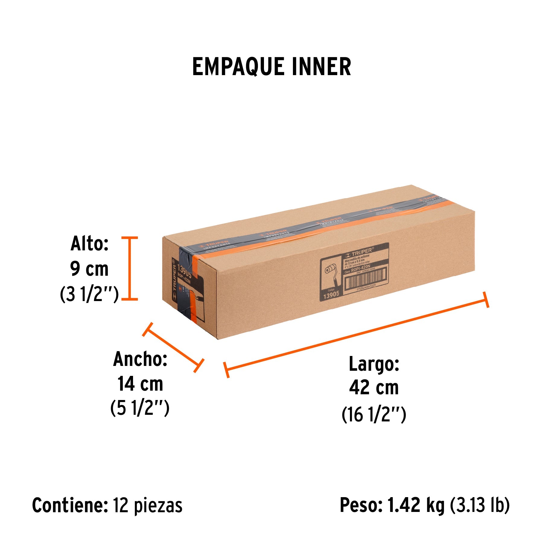Mini rodillo para pintar 4" x 3/8" de poliéster, TRUPER - Empaque
