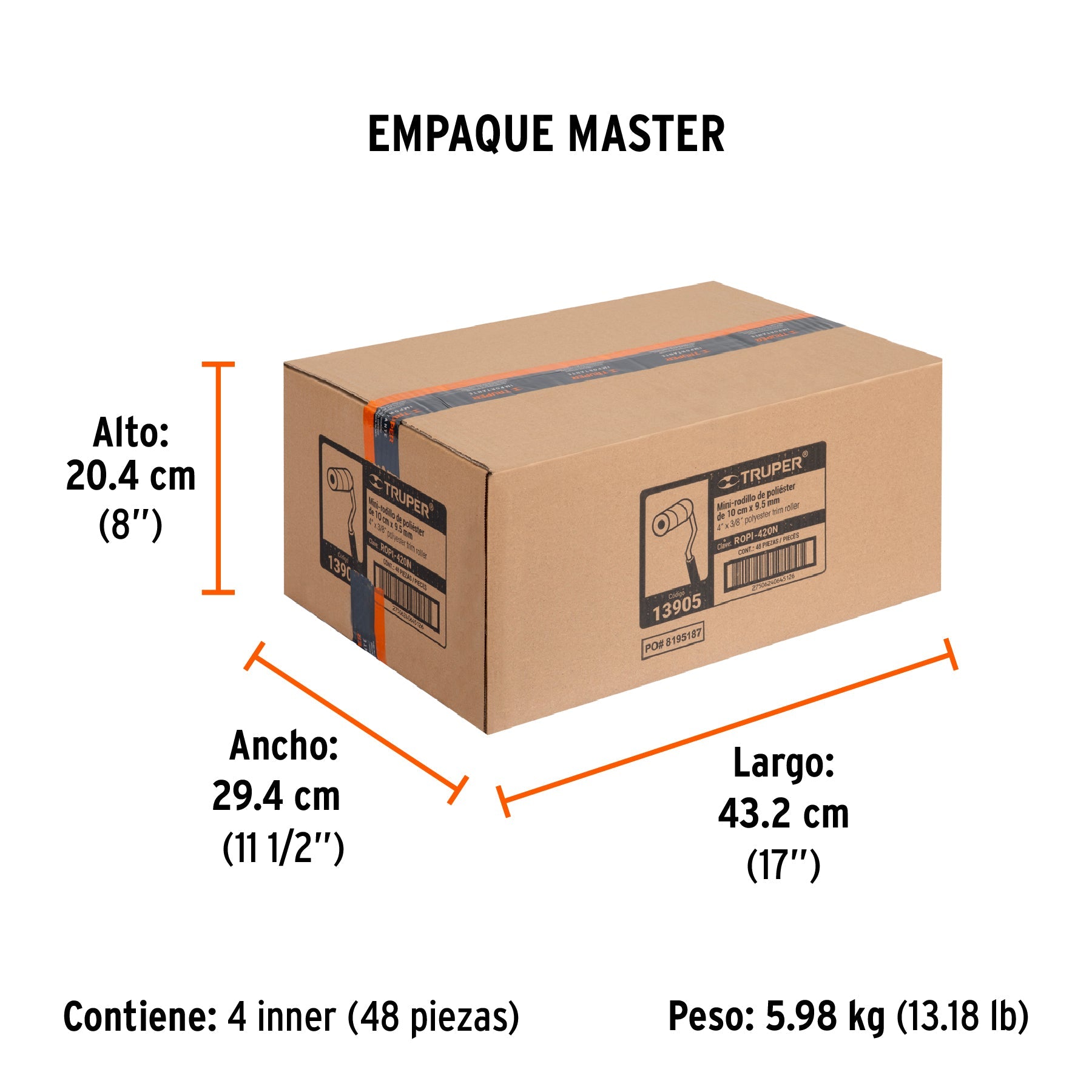 Mini rodillo para pintar 4" x 3/8" de poliéster, TRUPER - Empaque