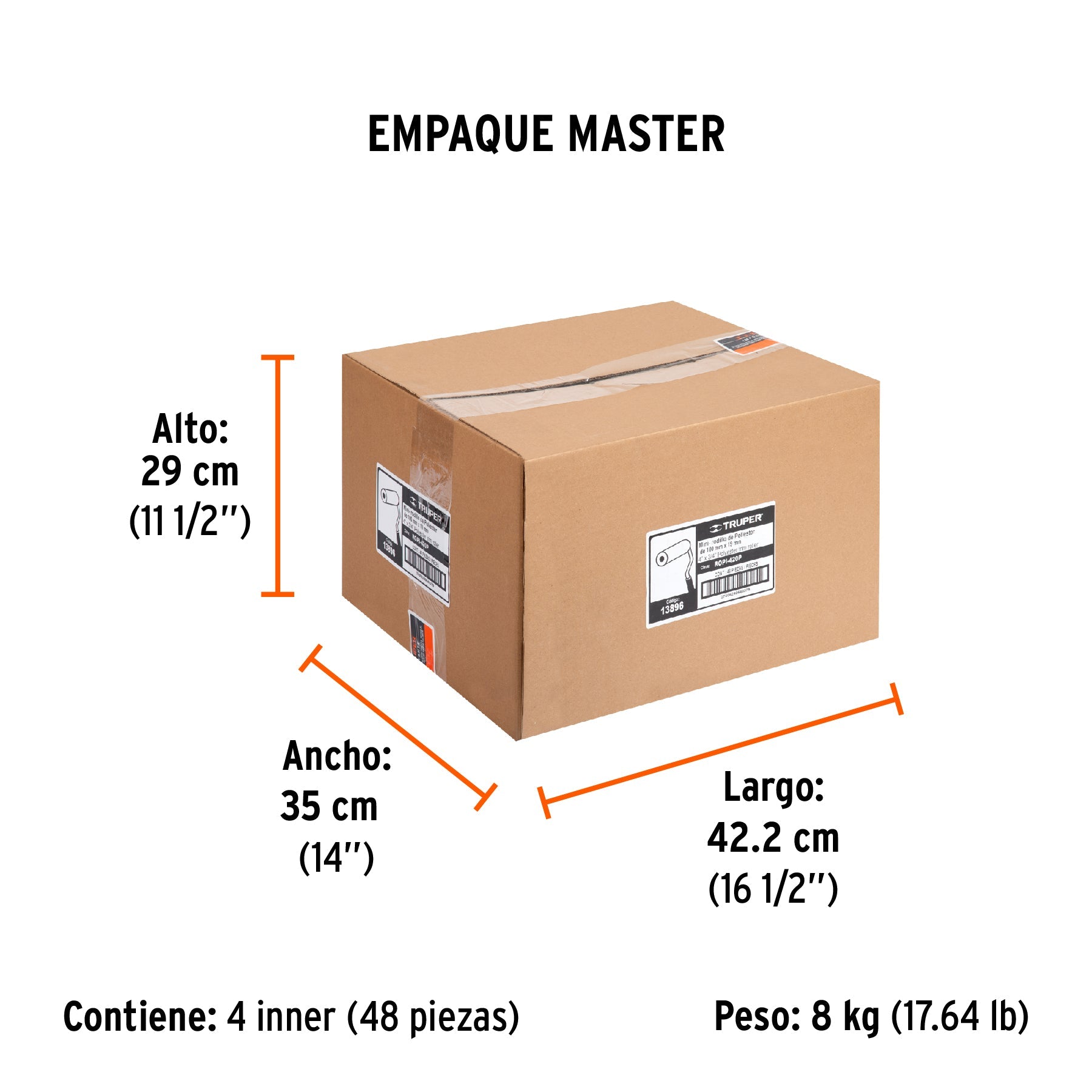 Mini rodillo para pintar 4" x 3/4" de poliéster, TRUPER - Empaque
