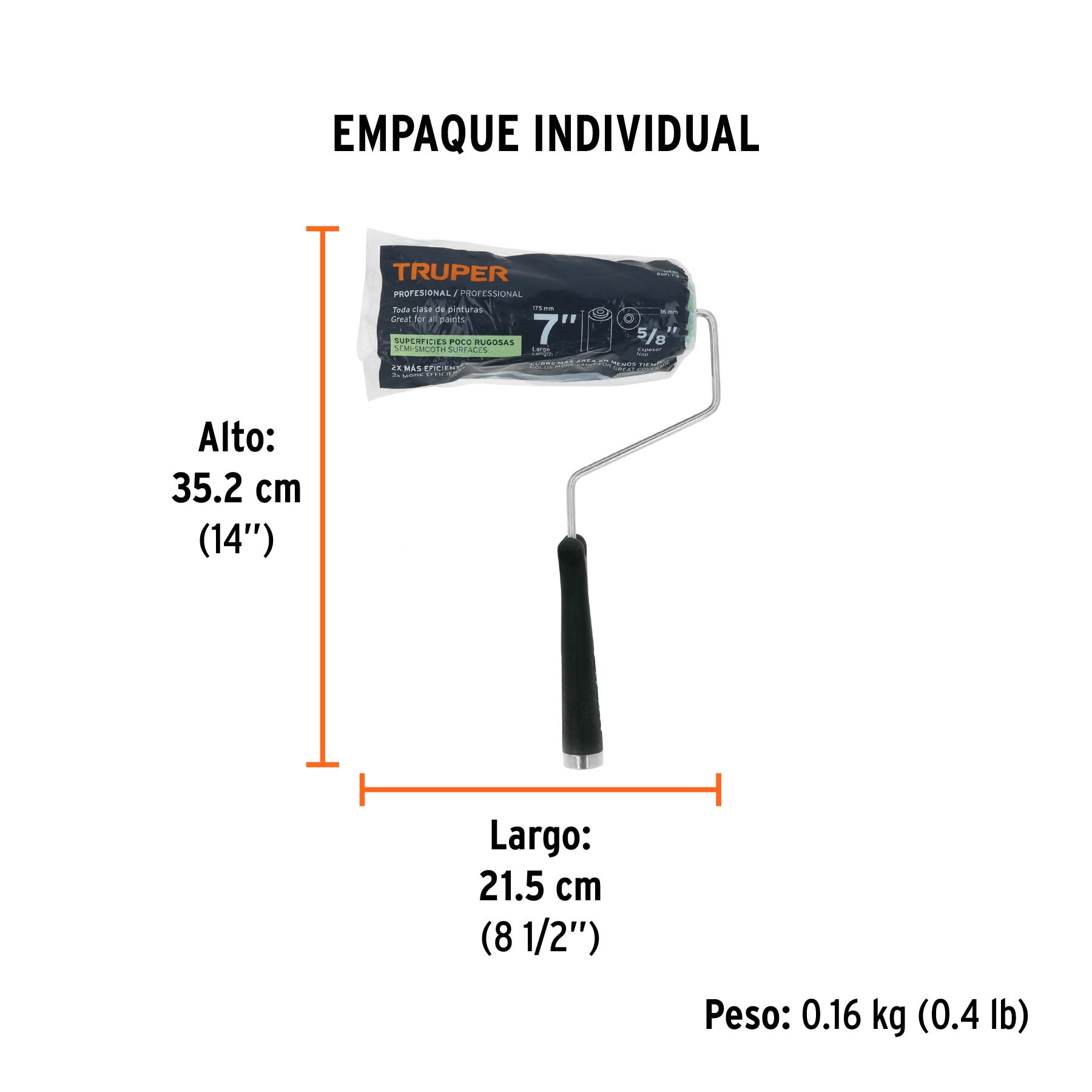 Rodillo para pintar 7 x 5/8" superficies poco rugosas - Empaque