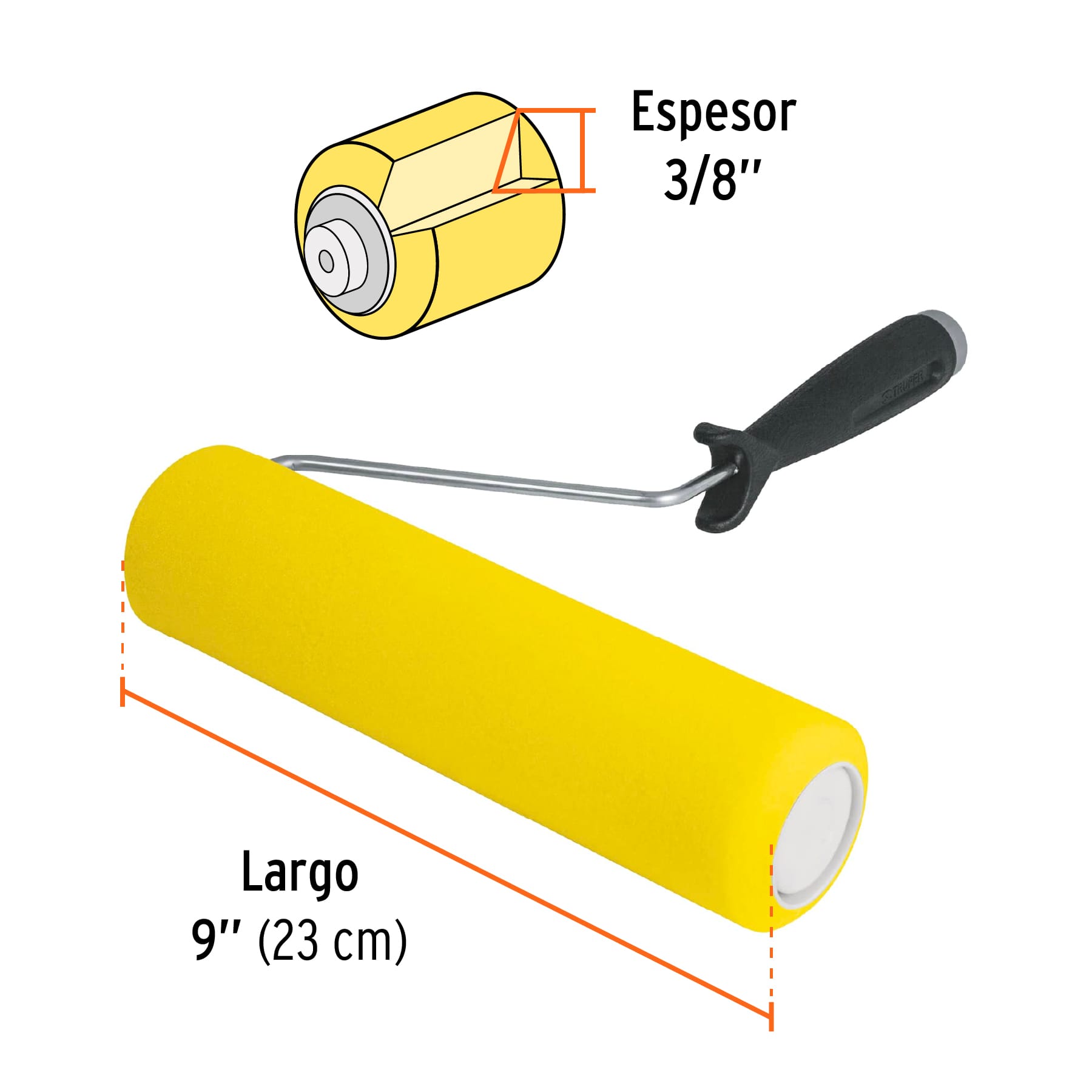 Rodillo para pintar 9 x 3/8" de esponja, superficies lisas