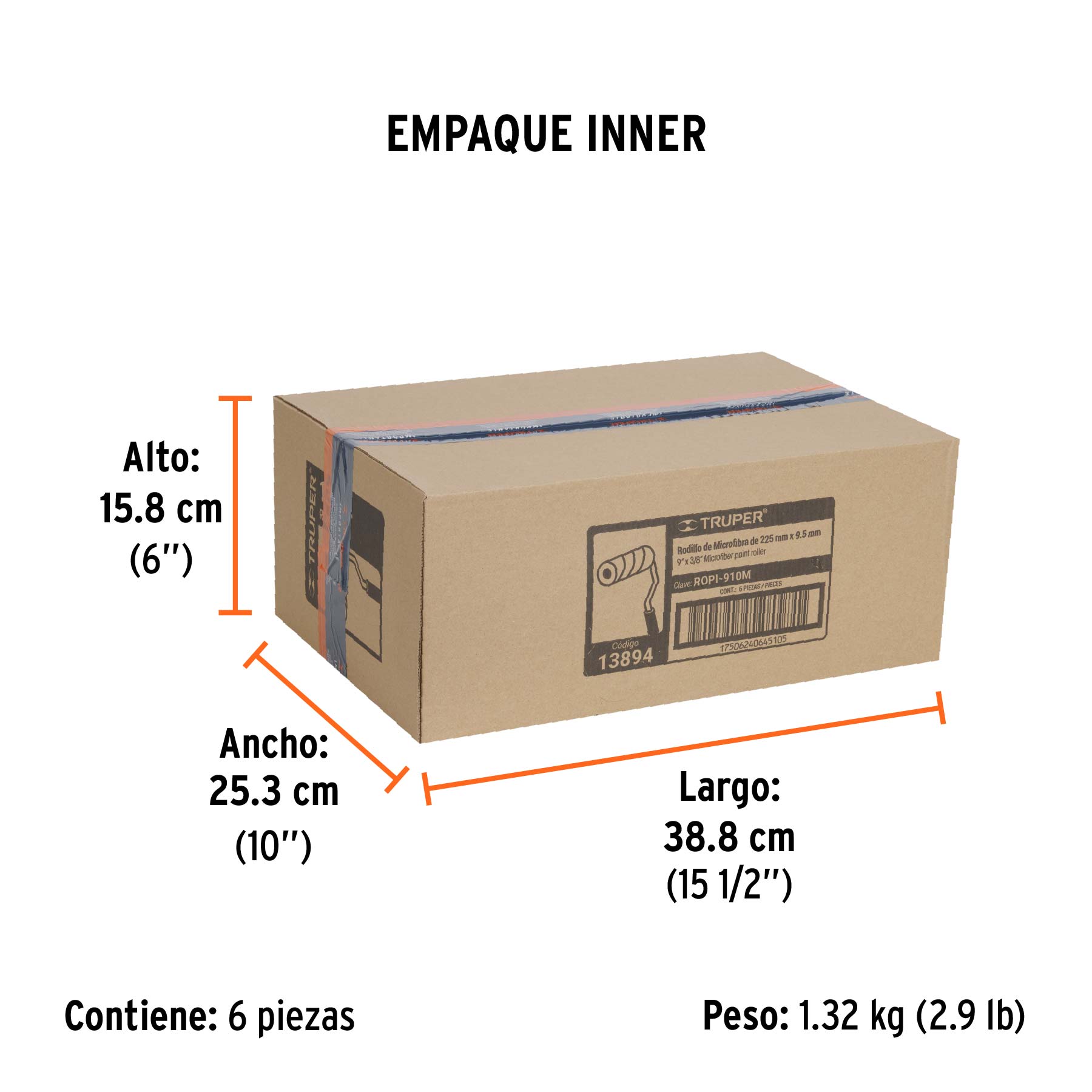 Rodillo para pintar 9 x 3/8" microfibra, sup. poco rugosas - Empaque